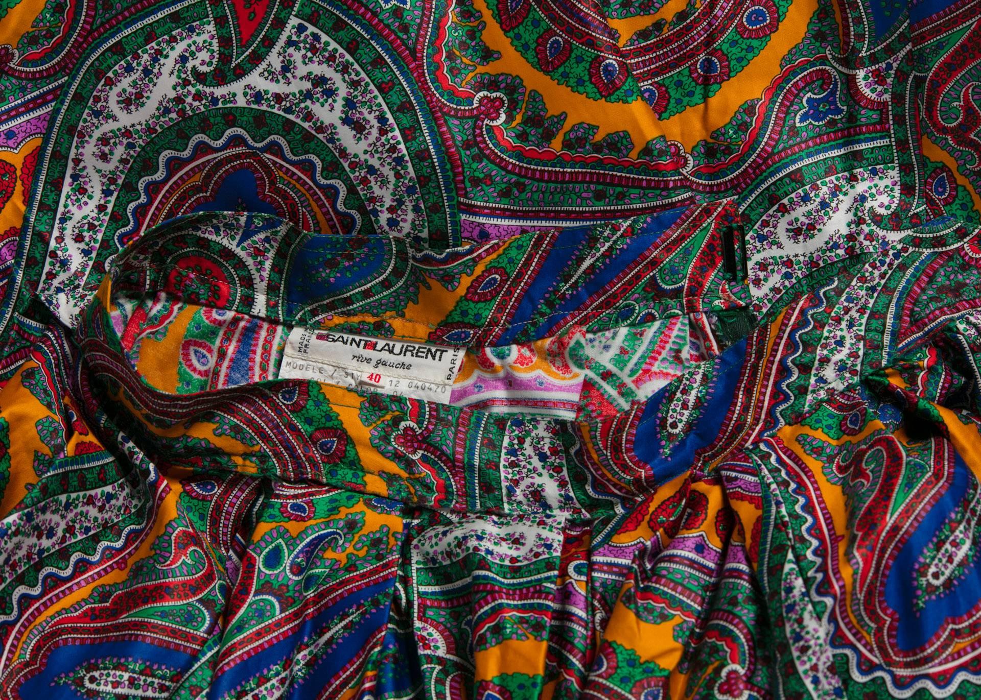 1970s Yves Saint Laurent High Waist Cotton Paisley Peasant Maxi Skirt  5