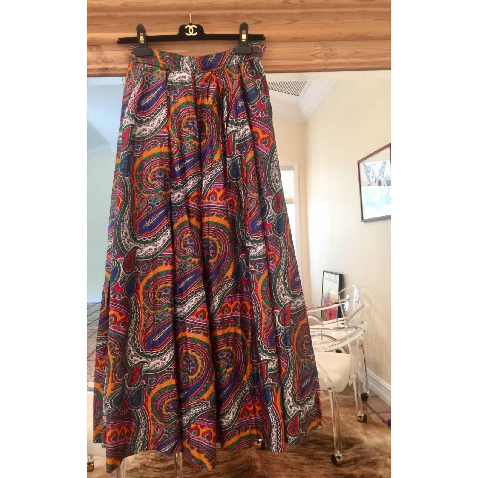 1970s Yves Saint Laurent High Waist Cotton Paisley Peasant Maxi Skirt  In Excellent Condition In Boca Raton, FL
