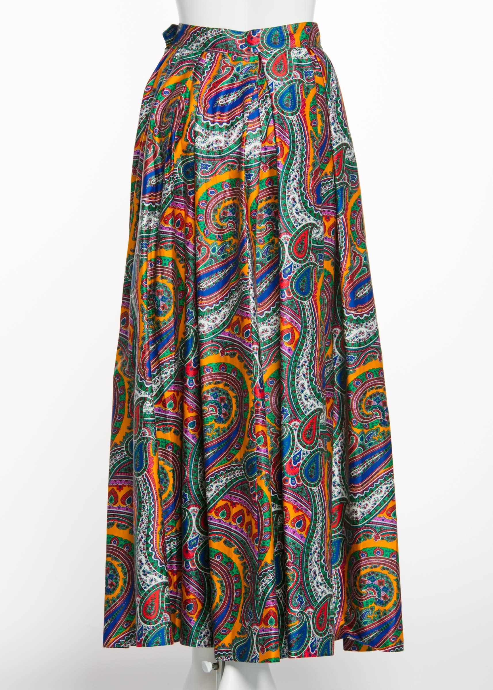 Women's 1970s Yves Saint Laurent High Waist Cotton Paisley Peasant Maxi Skirt 