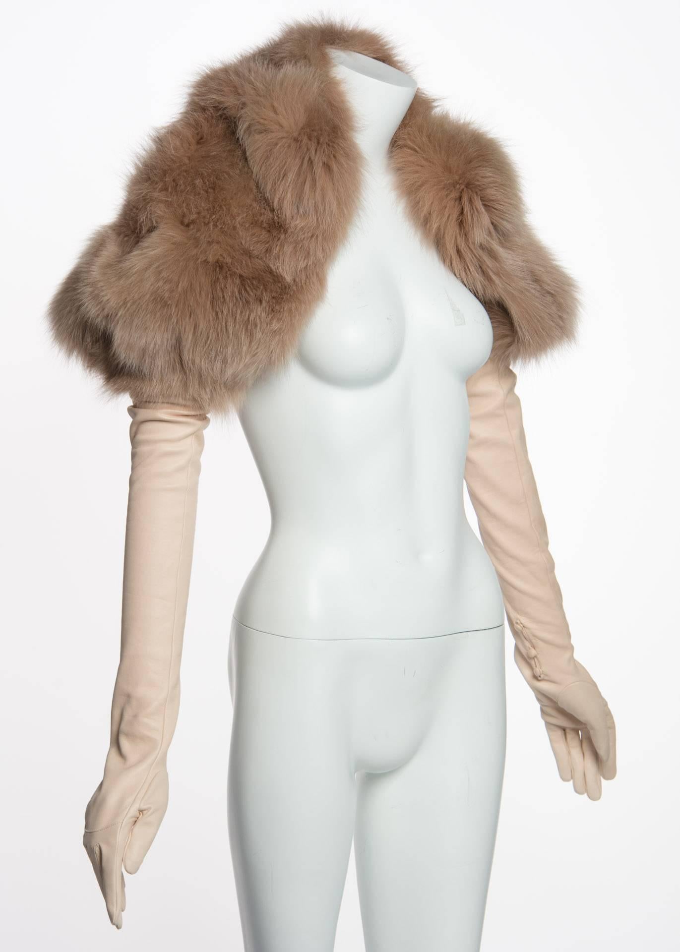 Women's Nina Ricci Fall Runway Fox Fur Shawl Attached Leather Gloves, 2012 