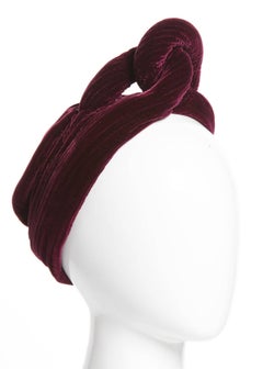 1930s Vintage Velvet Bordeaux Sculptural Turban Hat