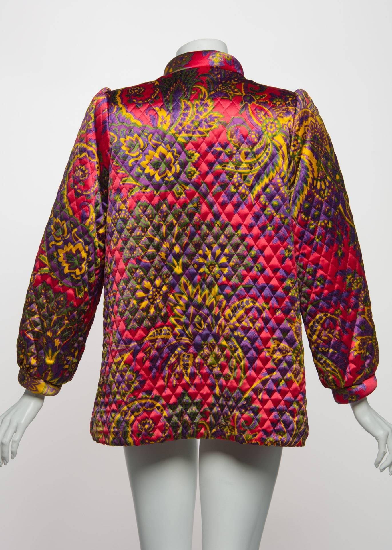 1974 Yves Saint Laurent Russian Paisley Quilted Satin Jacket Documented YSL In Excellent Condition In Boca Raton, FL