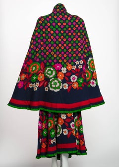 1970s Lanvin Haute-Couture Multicolored Florals Wool Skirt & Shawl Set