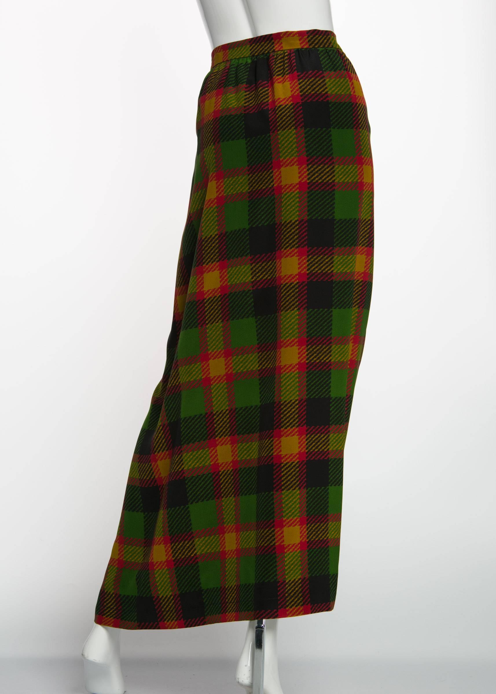 1990s  Yves Saint Laurent Silk Plaid Maxi Wrap Sash Skirt Vintage YSL In Excellent Condition In Boca Raton, FL