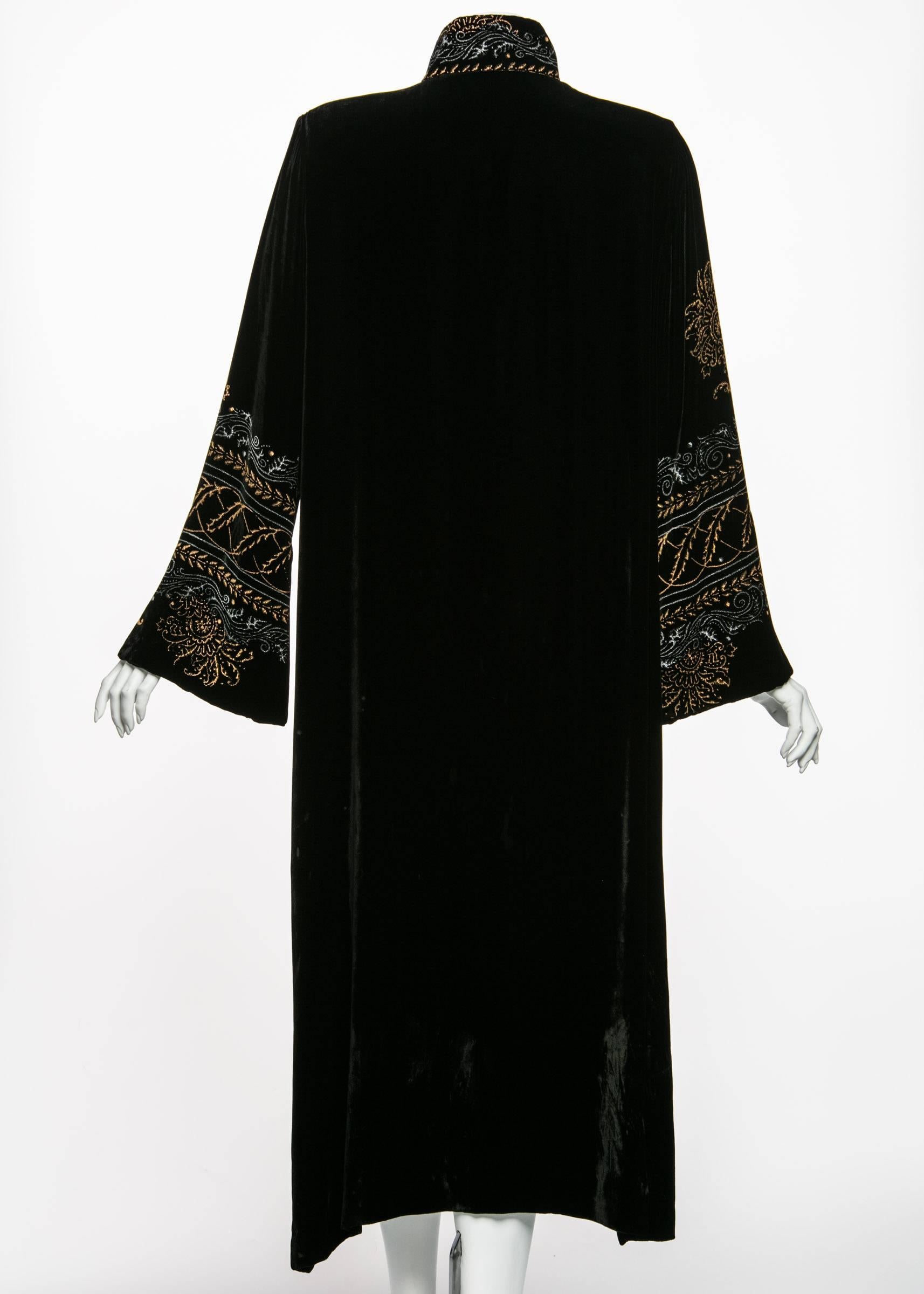 Mary Jane Sarvis Couture Fine Art  Black Silk Velvet Metallic Painted Caftan  2