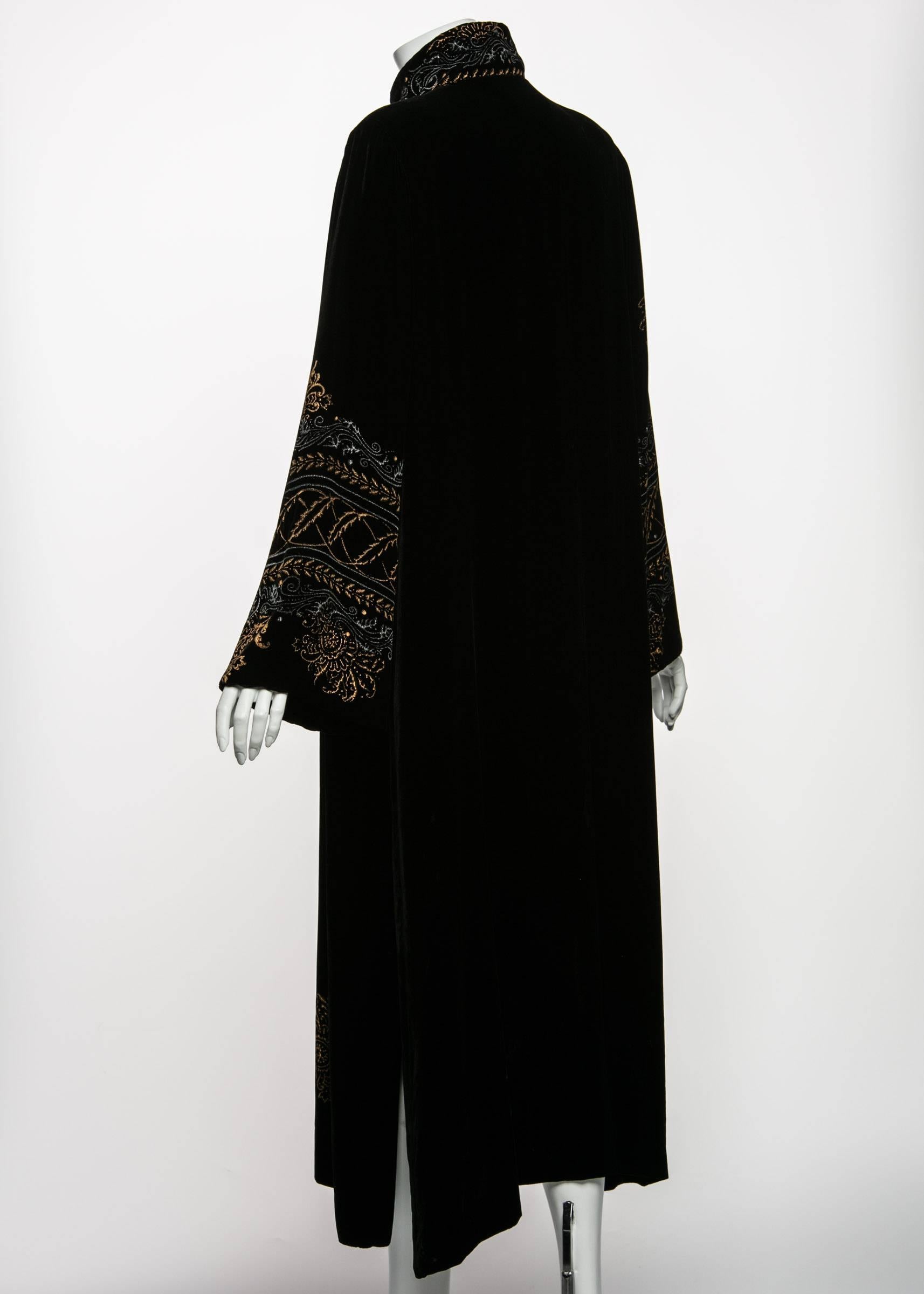 Women's Mary Jane Sarvis Couture Fine Art  Black Silk Velvet Metallic Painted Caftan 