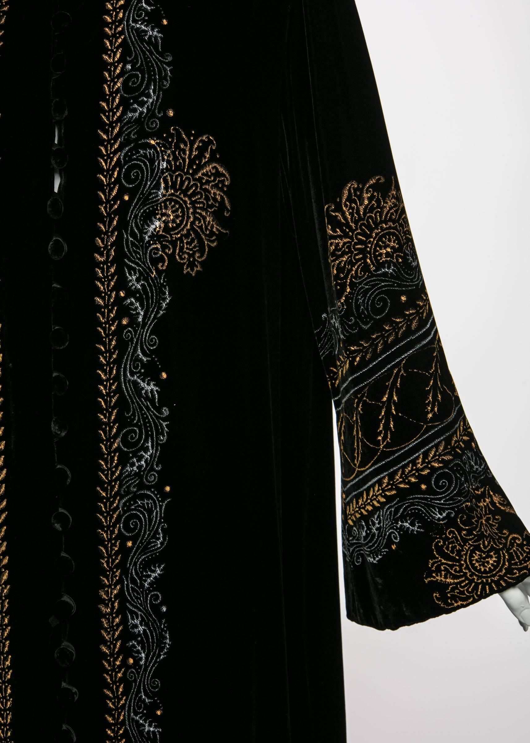 Mary Jane Sarvis Couture Fine Art  Black Silk Velvet Metallic Painted Caftan  4