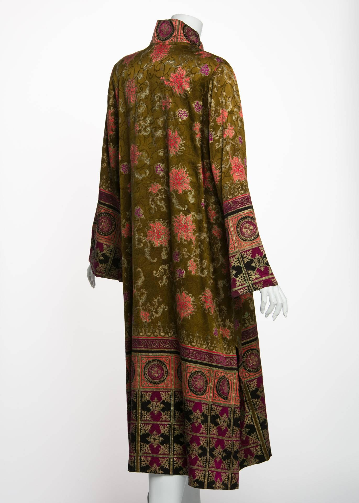 Mary Jane Sarvis One of a Kind Hand-Printed Couture Silk Caftan Dress In Excellent Condition In Boca Raton, FL