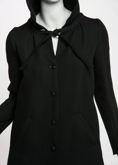 1960s Courrѐges Paris Mod Black Maxi Coat with Hood