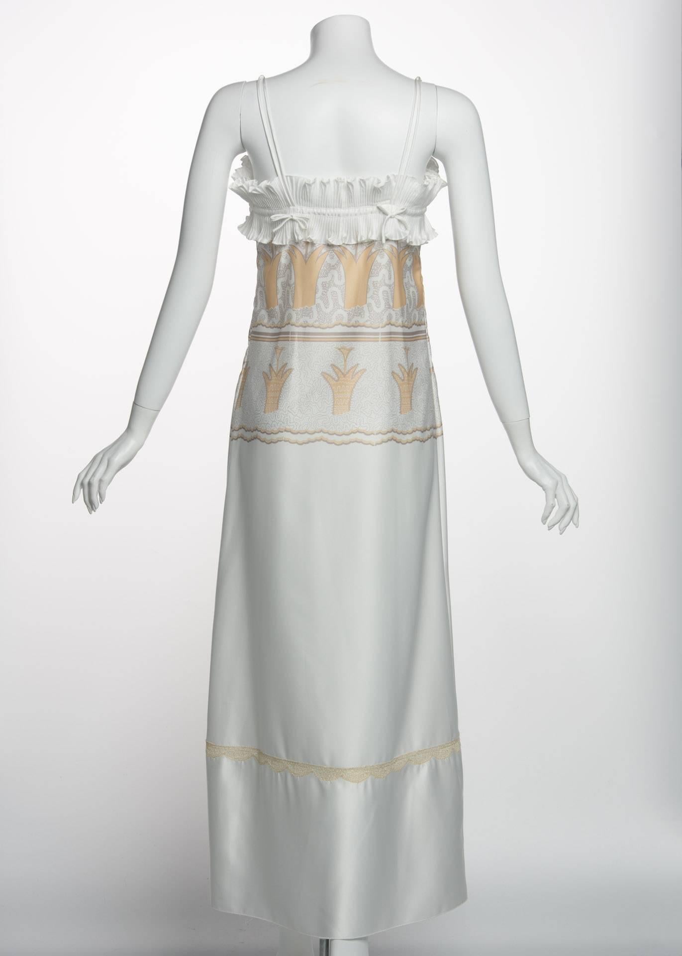 Women's 1970s Zandra Rhodes Silky Satin Screen Print  Pleats & Bows Lingerie Slip Dress