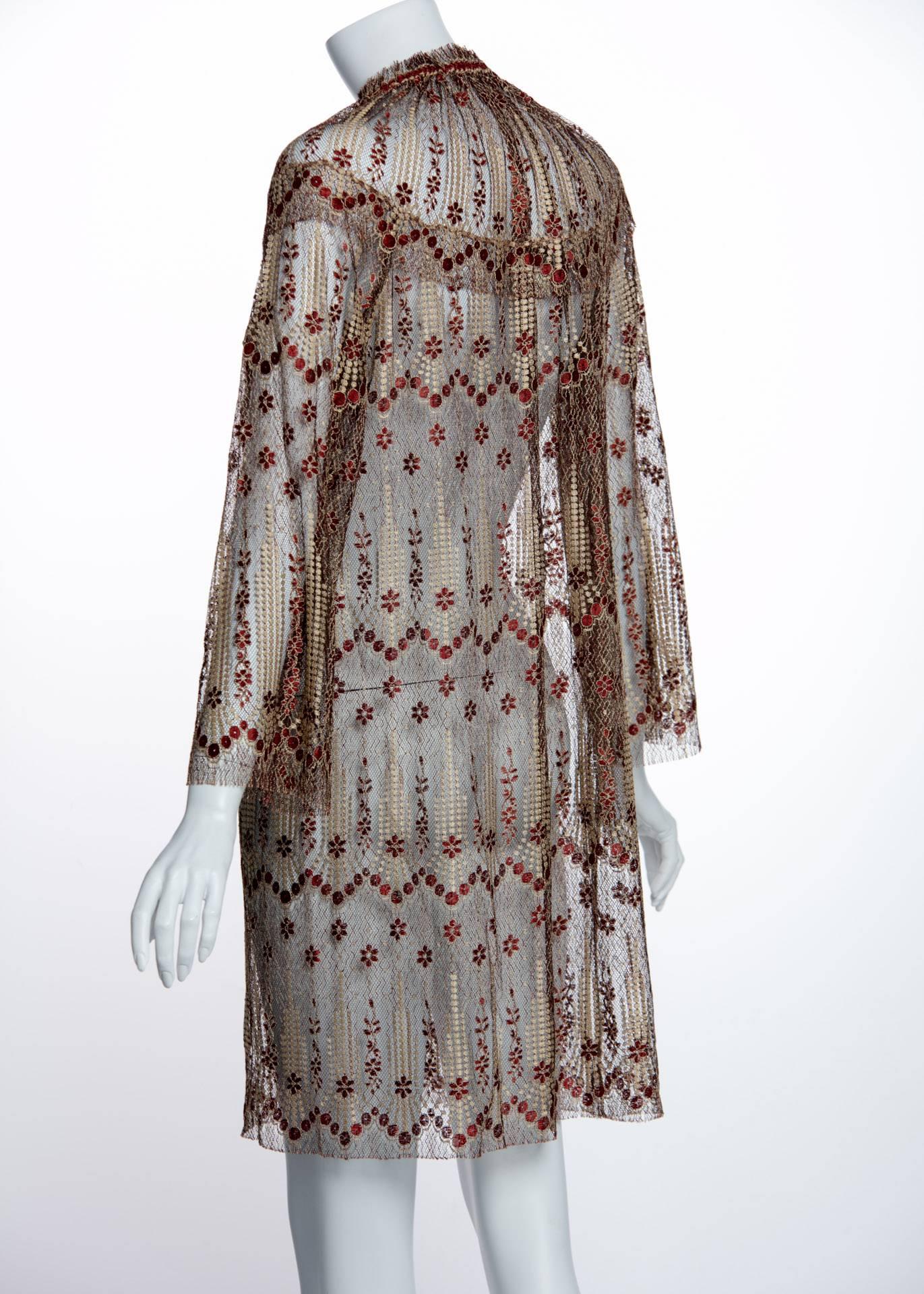 Women's 1970s Janice Wainwright Metallic Embroidered Lace Jacket and Maxi Slip Dress Set