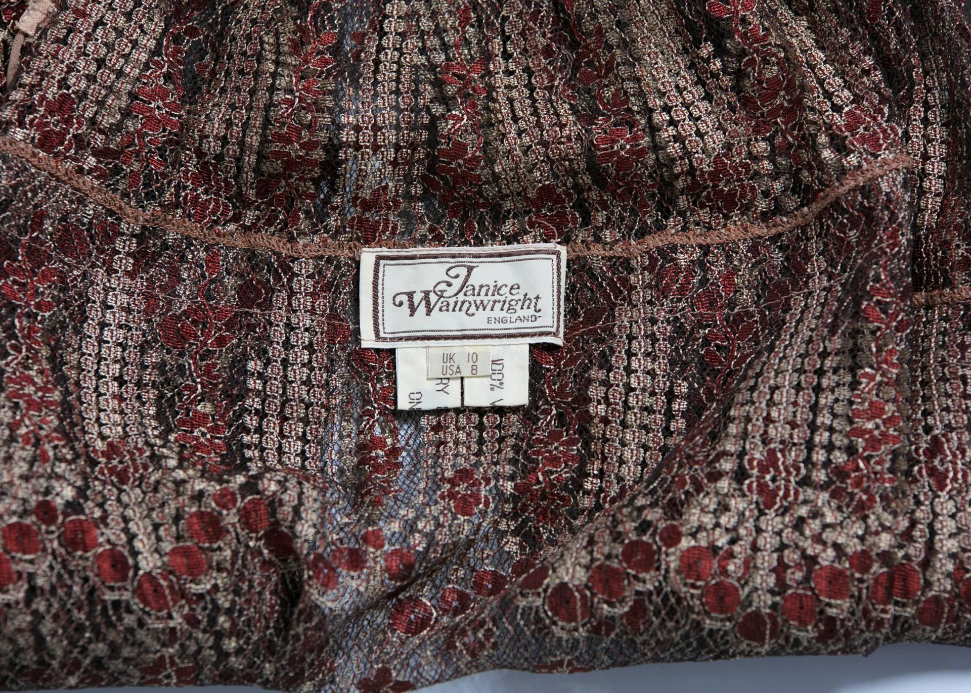 1970s Janice Wainwright Metallic Embroidered Lace Jacket and Maxi Slip Dress Set 5