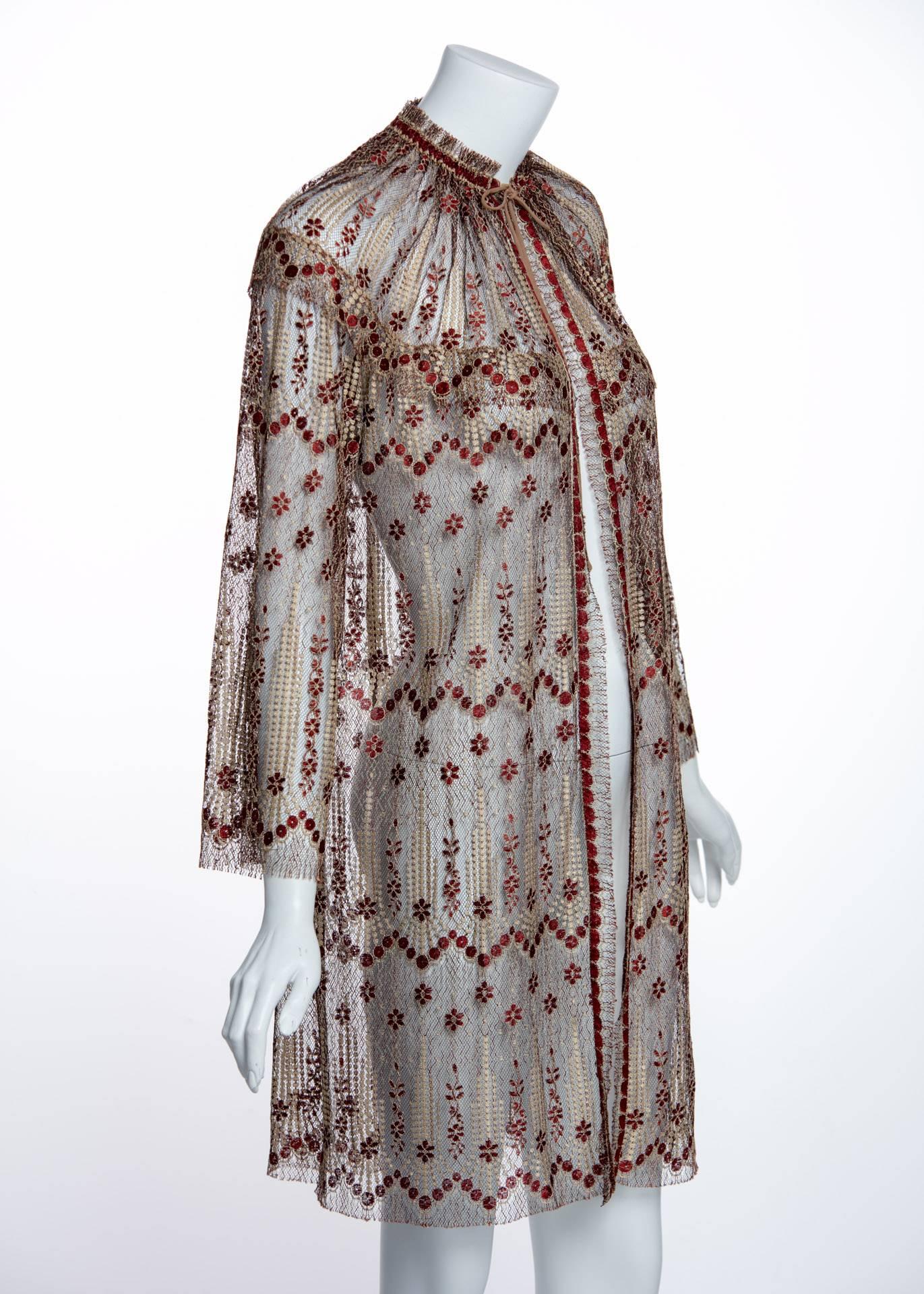 Women's 1970s Janice Wainwright Metallic Embroidered Lace Jacket and Maxi Slip Dress Set