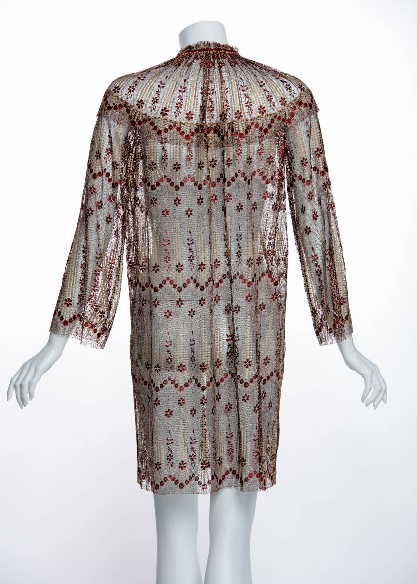 1970s Janice Wainwright Metallic Embroidered Lace Jacket and Maxi Slip Dress Set 3