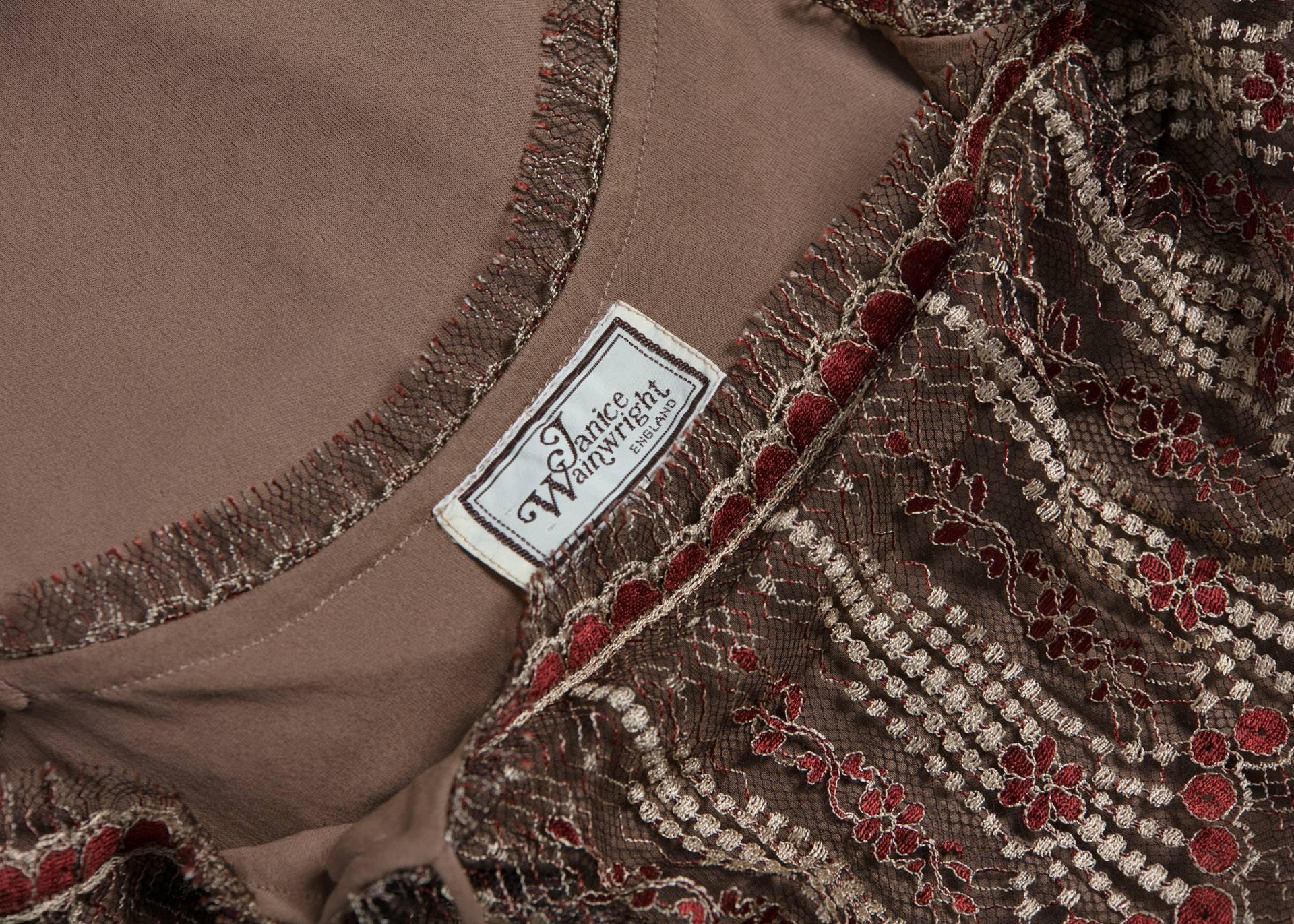 1970s Janice Wainwright Metallic Embroidered Lace Jacket and Maxi Slip Dress Set 4