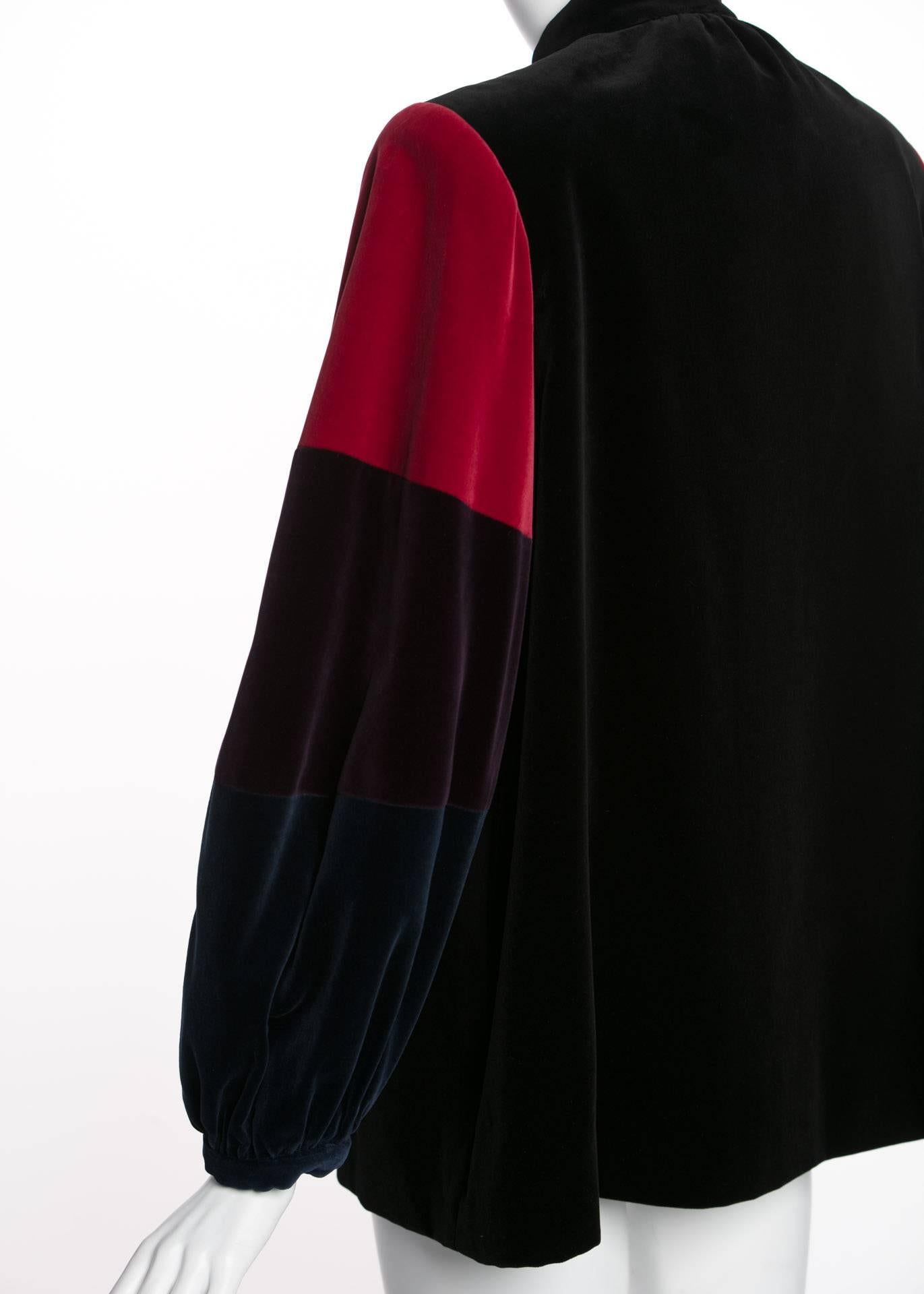 Yves Saint Laurent YSL Velvet Color-Blocked Sleeves Swing Smock Jacket, 1970s  1