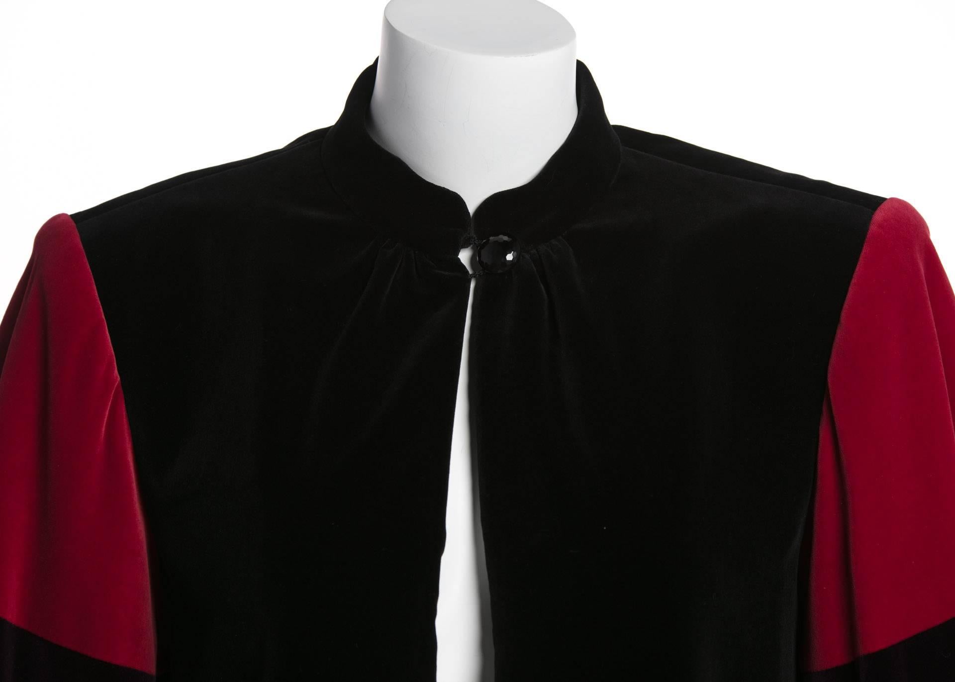 Yves Saint Laurent YSL Velvet Color-Blocked Sleeves Swing Smock Jacket, 1970s  2