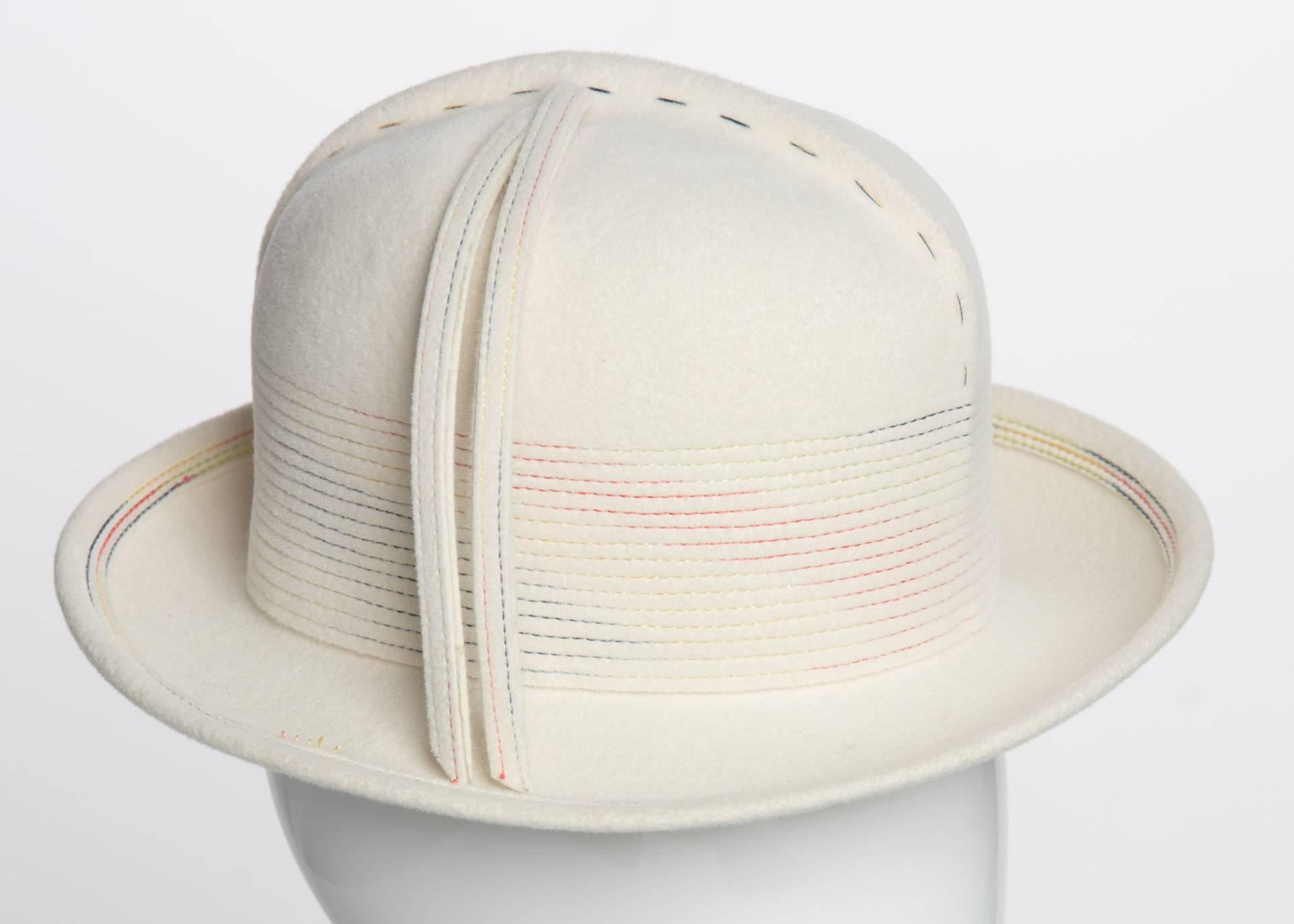 Beige 1960s Yves Saint Laurent YSL Sculpted Ivory Felt Fedora Hat