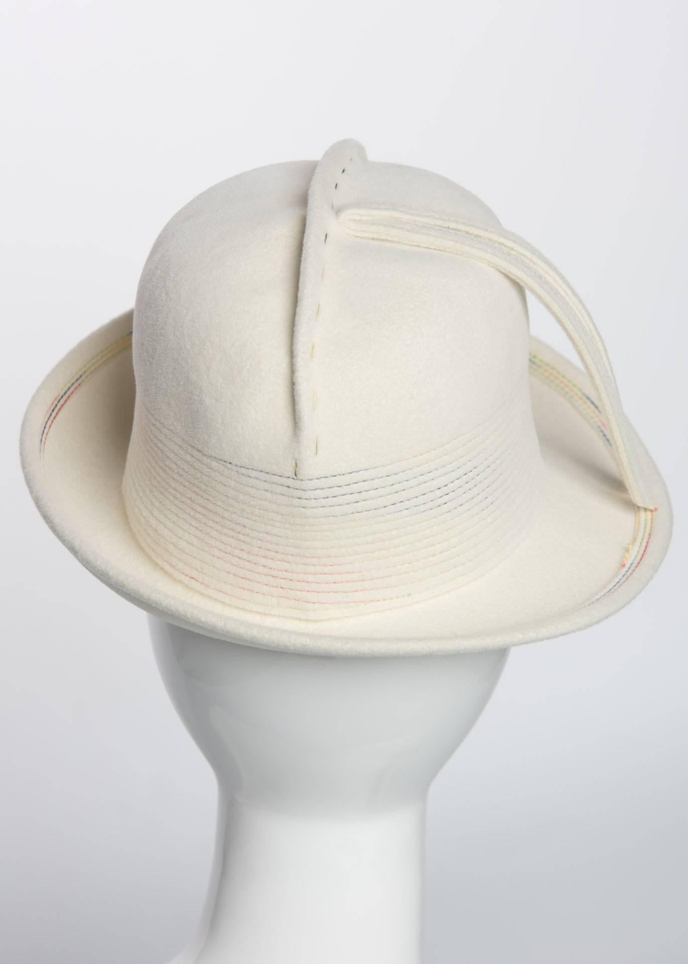 1960s Yves Saint Laurent YSL Sculpted Ivory Felt Fedora Hat In Excellent Condition In Boca Raton, FL