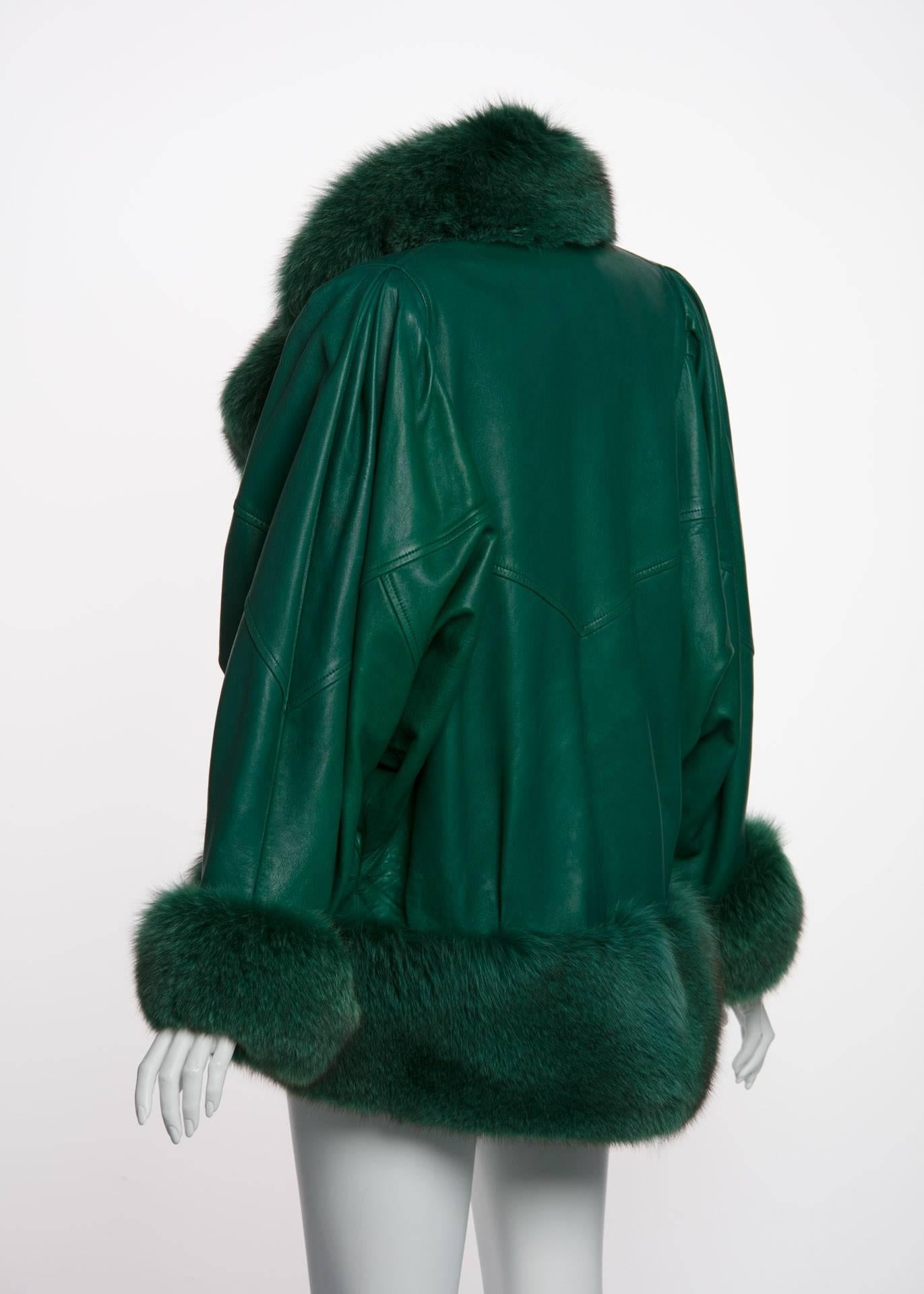 green leather fur coat