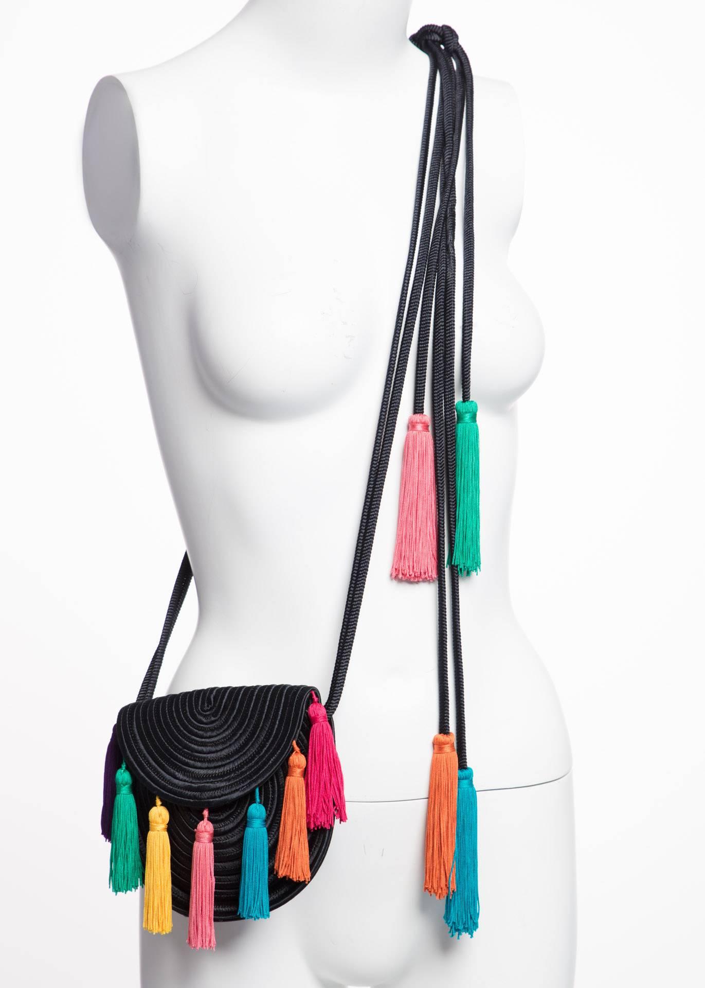 1990s Yves Saint Laurent Black Passementerie Tassel Shoulder Belt