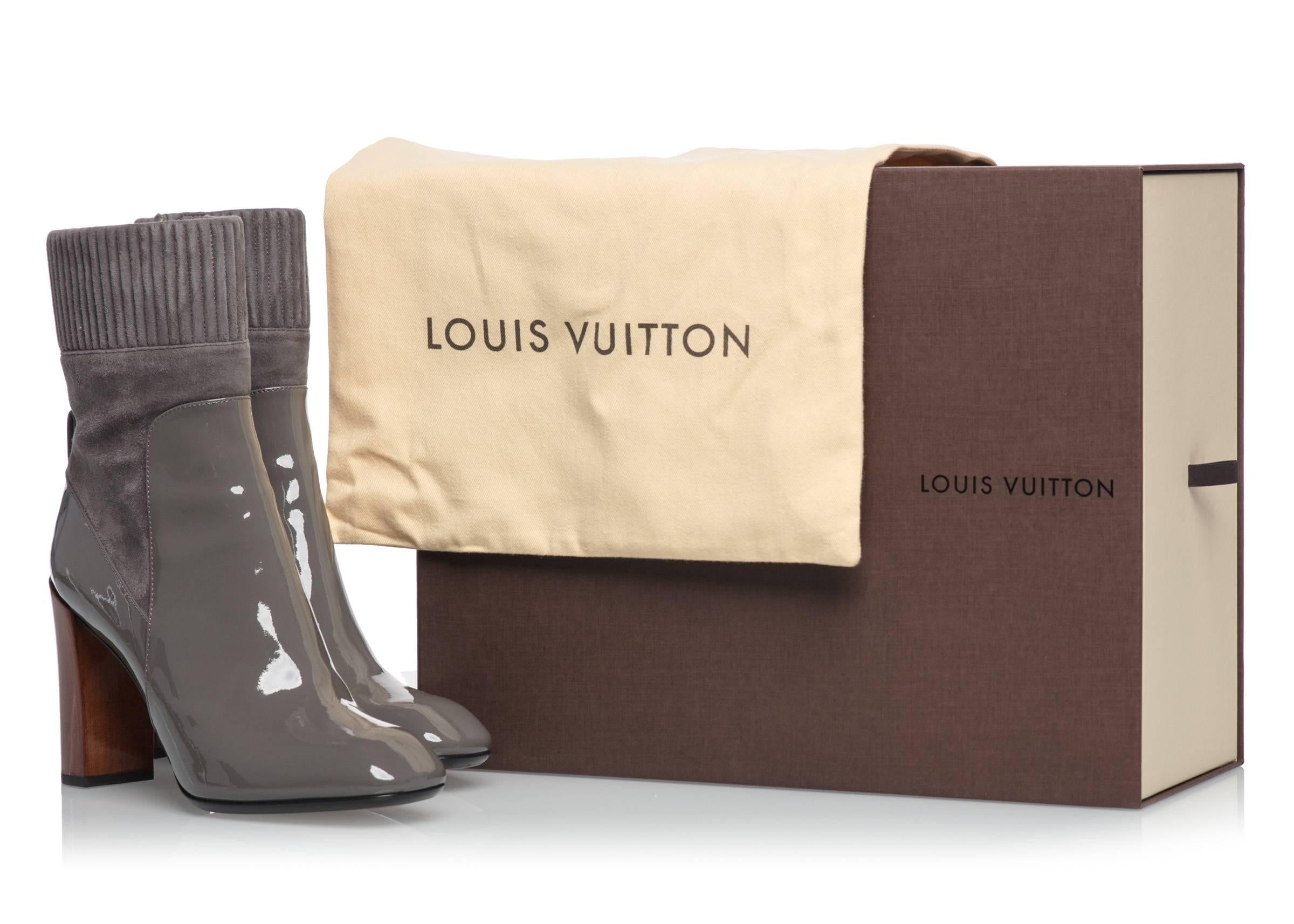  Louis Vuitton Brand New in Box Gray Suede and Patent Leather Boots, 2015/2016  In New Condition In Boca Raton, FL