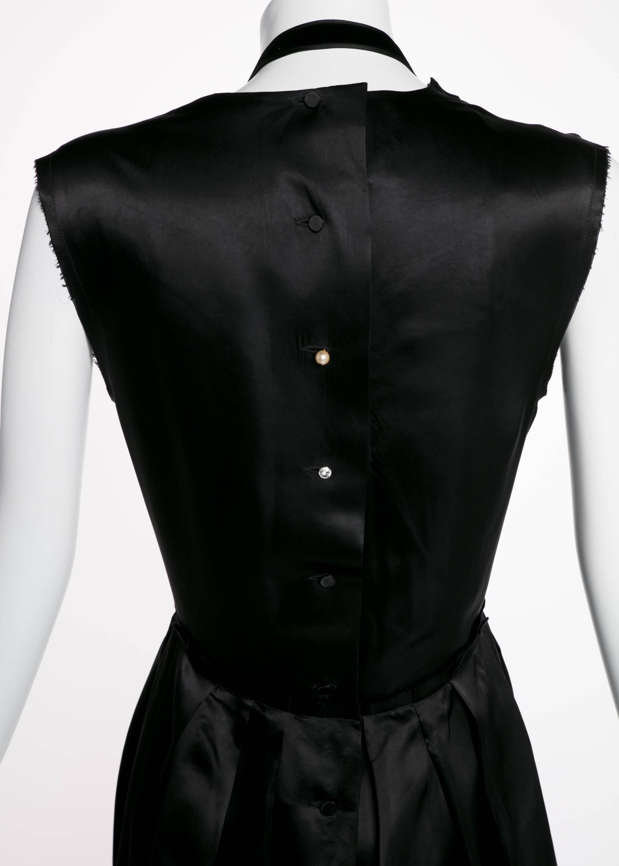 2005 Lanvin by Alber Elbaz Plunge Neck Black Satin Velvet Necklace Dress 1