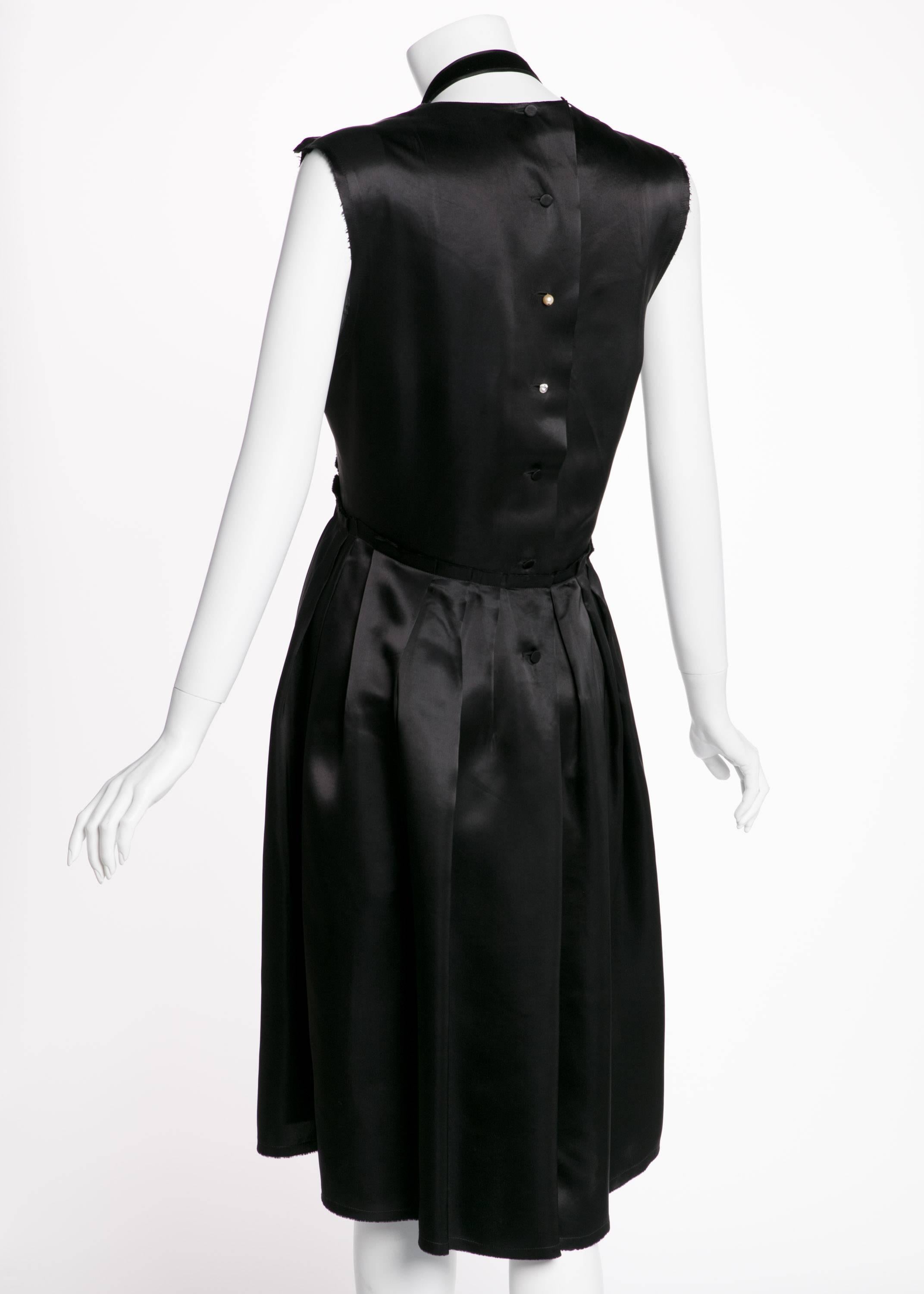 2005 Lanvin by Alber Elbaz Plunge Neck Black Satin Velvet Necklace Dress 2