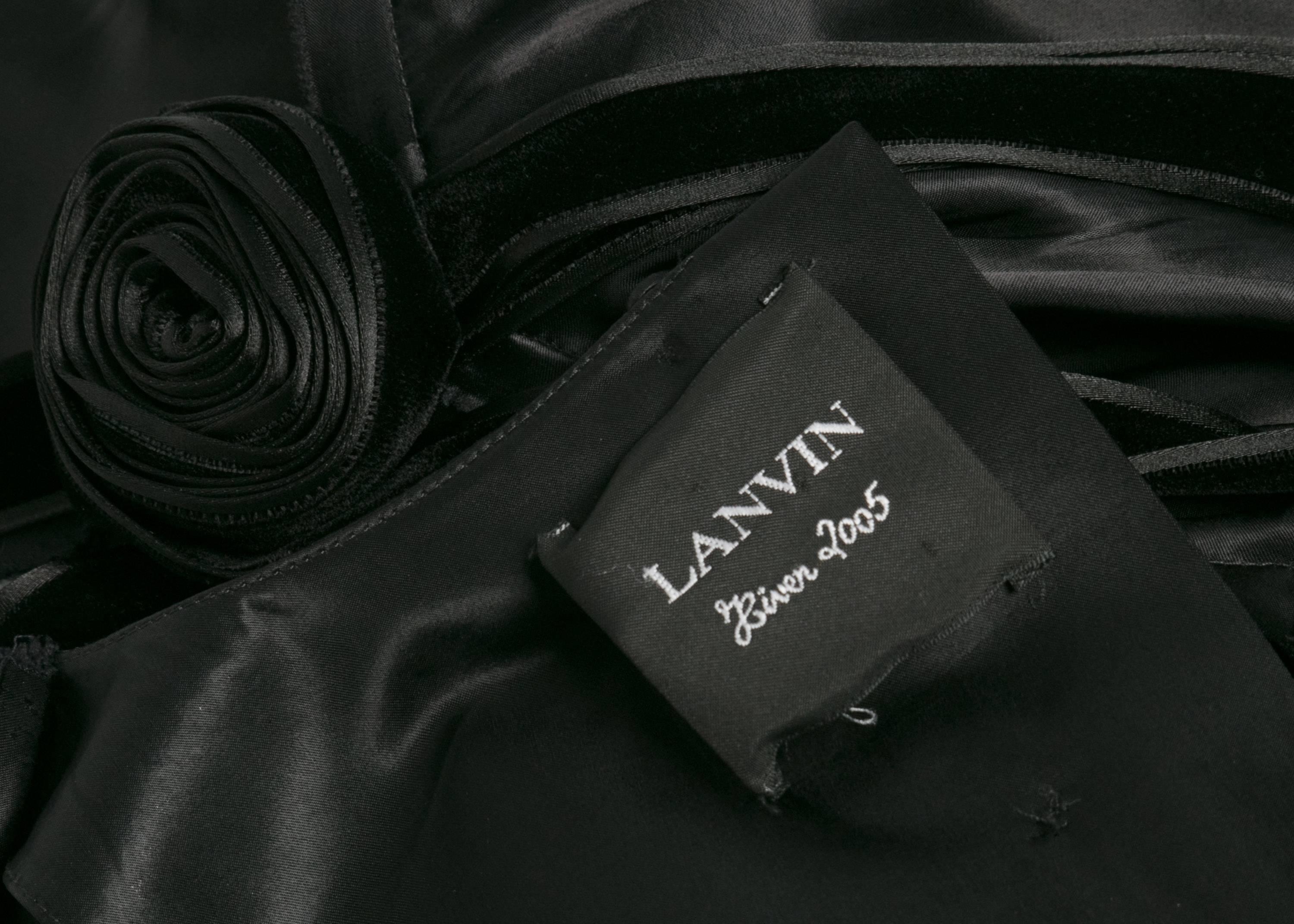 2005 Lanvin by Alber Elbaz Plunge Neck Black Satin Velvet Necklace Dress 3