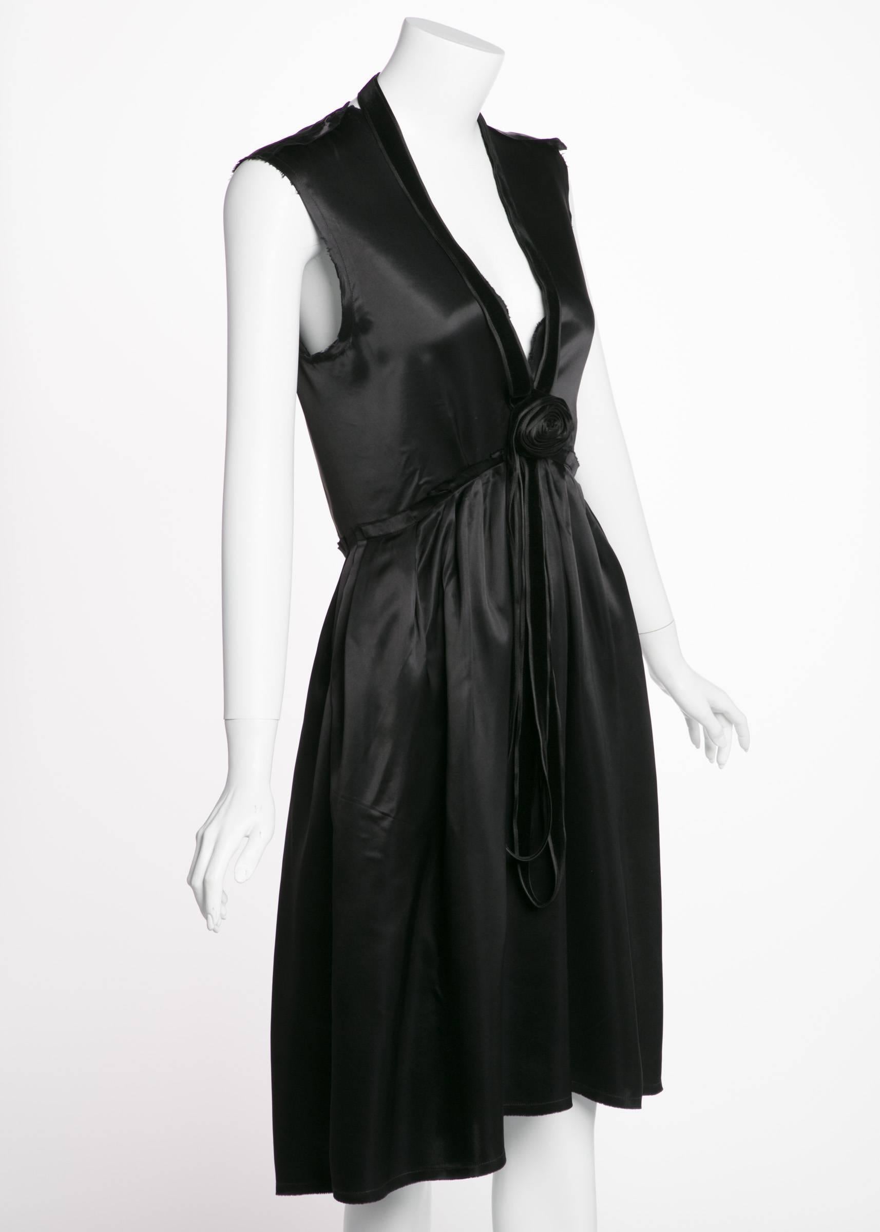 2005 Lanvin by Alber Elbaz Plunge Neck Black Satin Velvet Necklace Dress 4
