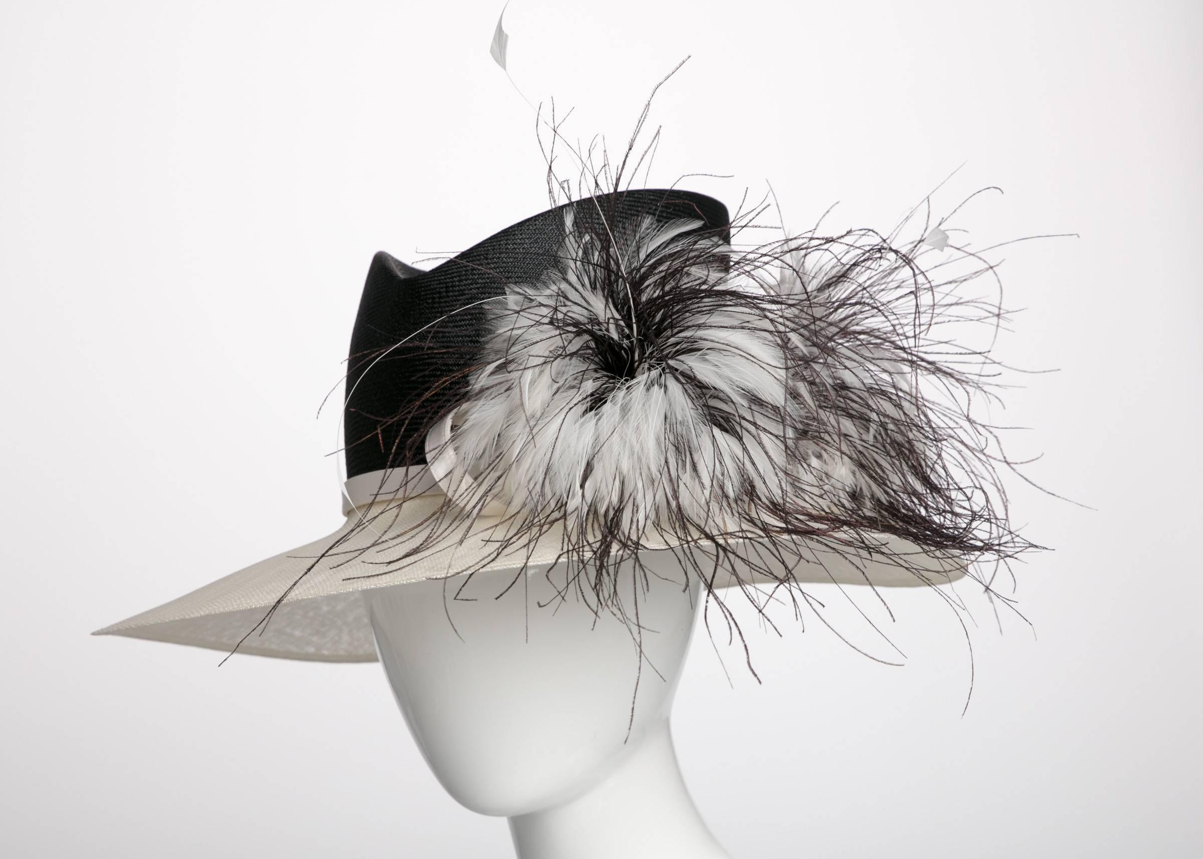 Women's Philip Treacy London Sculptural Ivory Black Feather Bouquet Hat  