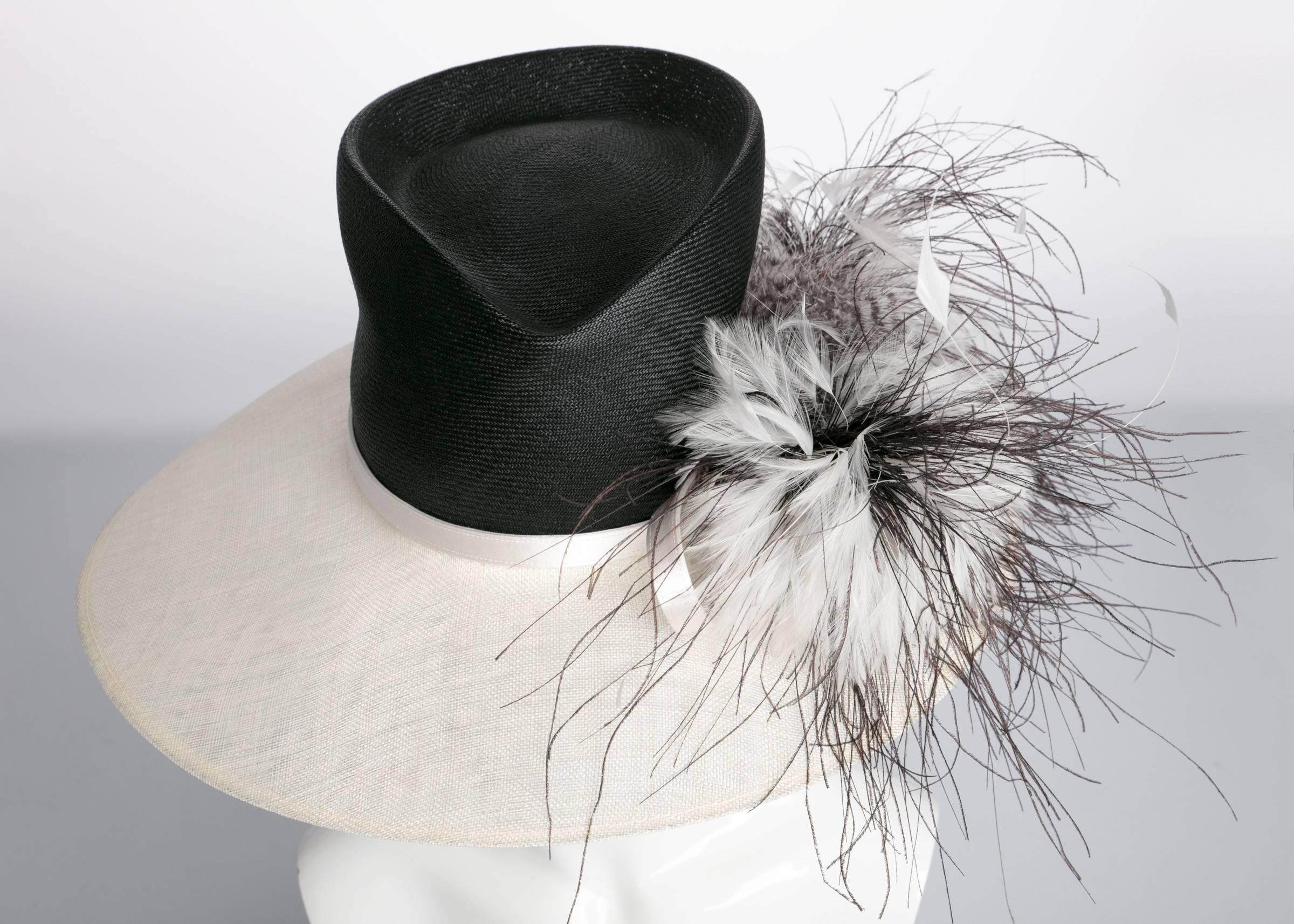 Philip Treacy London Sculptural Ivory Black Feather Bouquet Hat   1