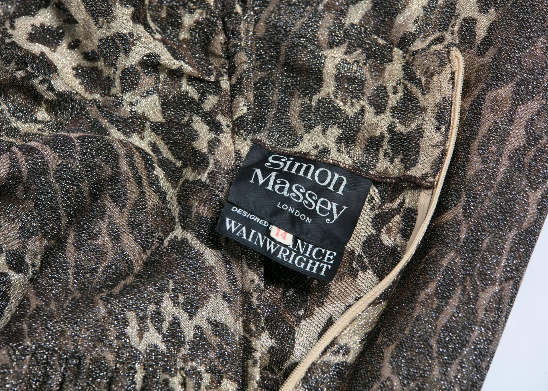 1970s Janice Wainwright Empire Waist Metallic Cheetah Print Maxi Dress For Sale 1
