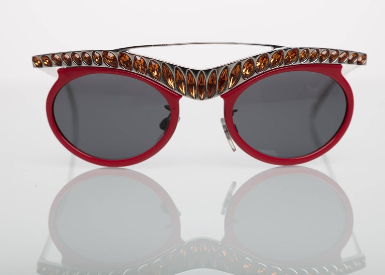 Prada Runway Red Cat-Eye Amber Crystal Sunglasses, 2012 at 1stDibs | prada  rhinestone sunglasses, prada sunglasses 2012, prada glasses frames 2012