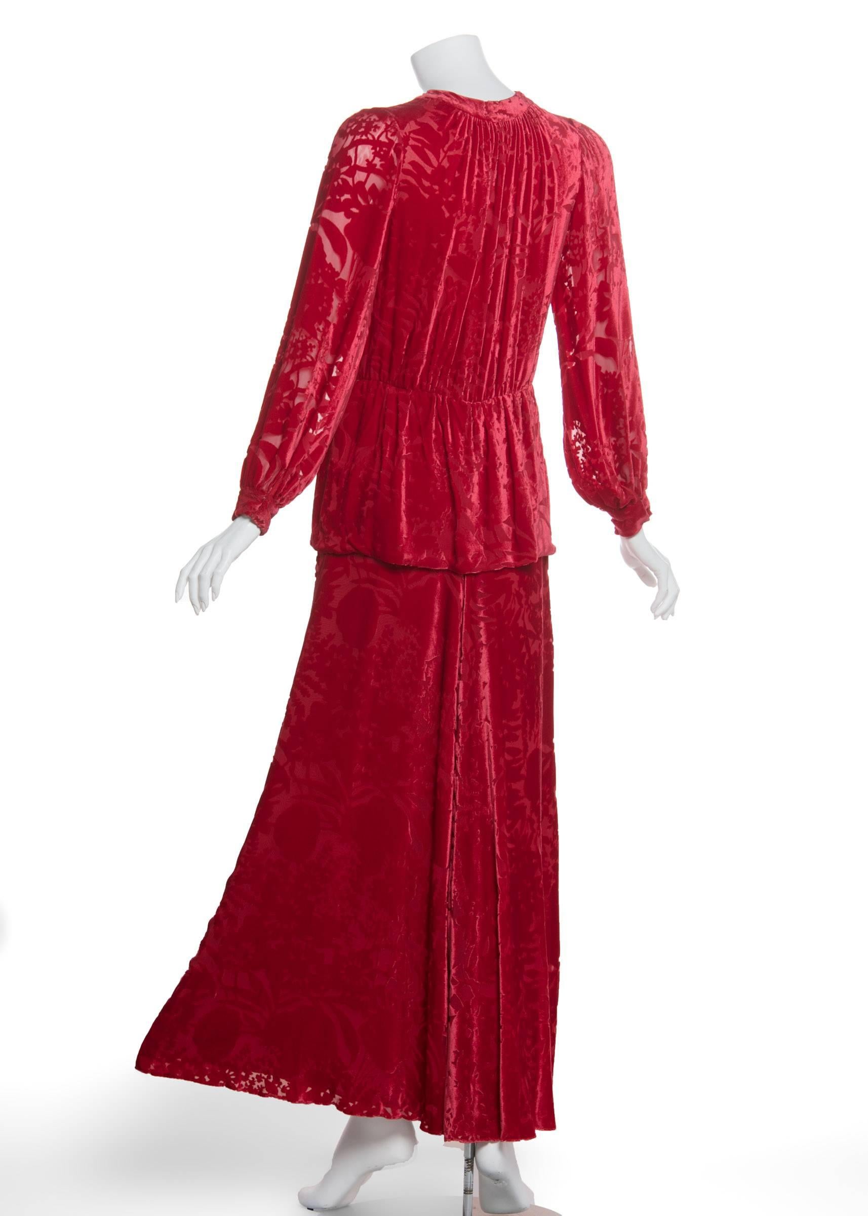 1970s Thea Porter Couture Red Silk Velvet Dress 3