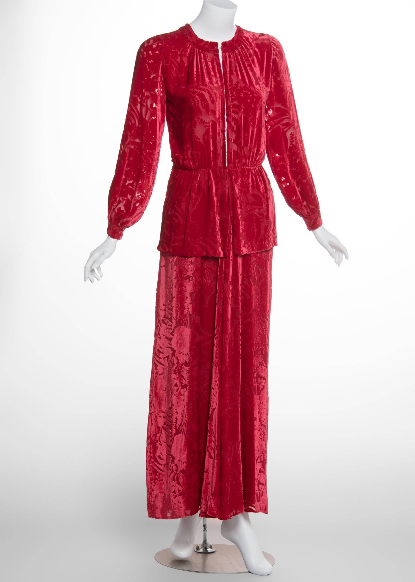 1970s Thea Porter Couture Red Silk Velvet Dress 4