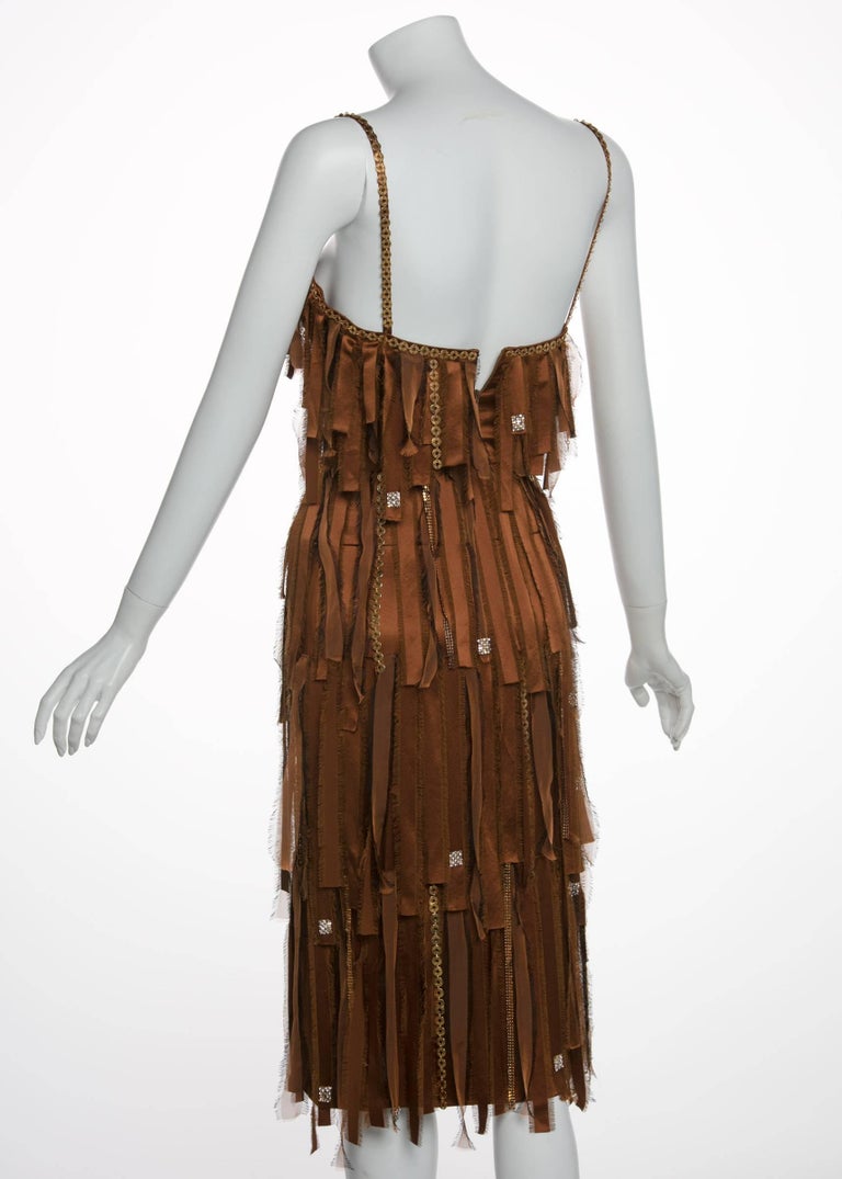 Paco Rabanne Copper Silk Gold Chain Fringe Dress, Fall 2004 at 1stDibs
