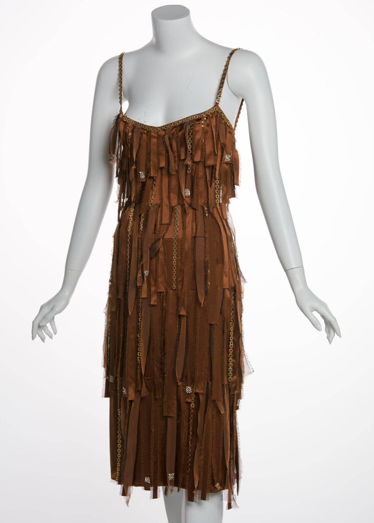 Paco Rabanne Copper Silk Gold Chain Fringe Dress, Fall 2004 at 1stDibs