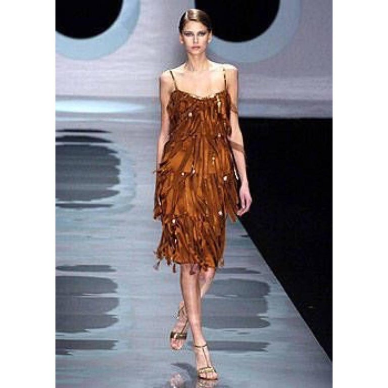 Paco Rabanne Copper Silk Gold Chain Fringe Dress, Fall 2004 at 1stDibs