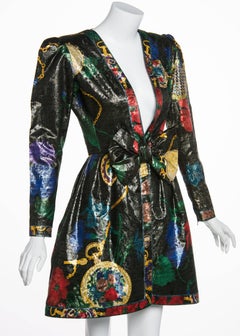 Vintage Leonard Paris Metallic Floral Silk Brocade Evening Dress Jacket