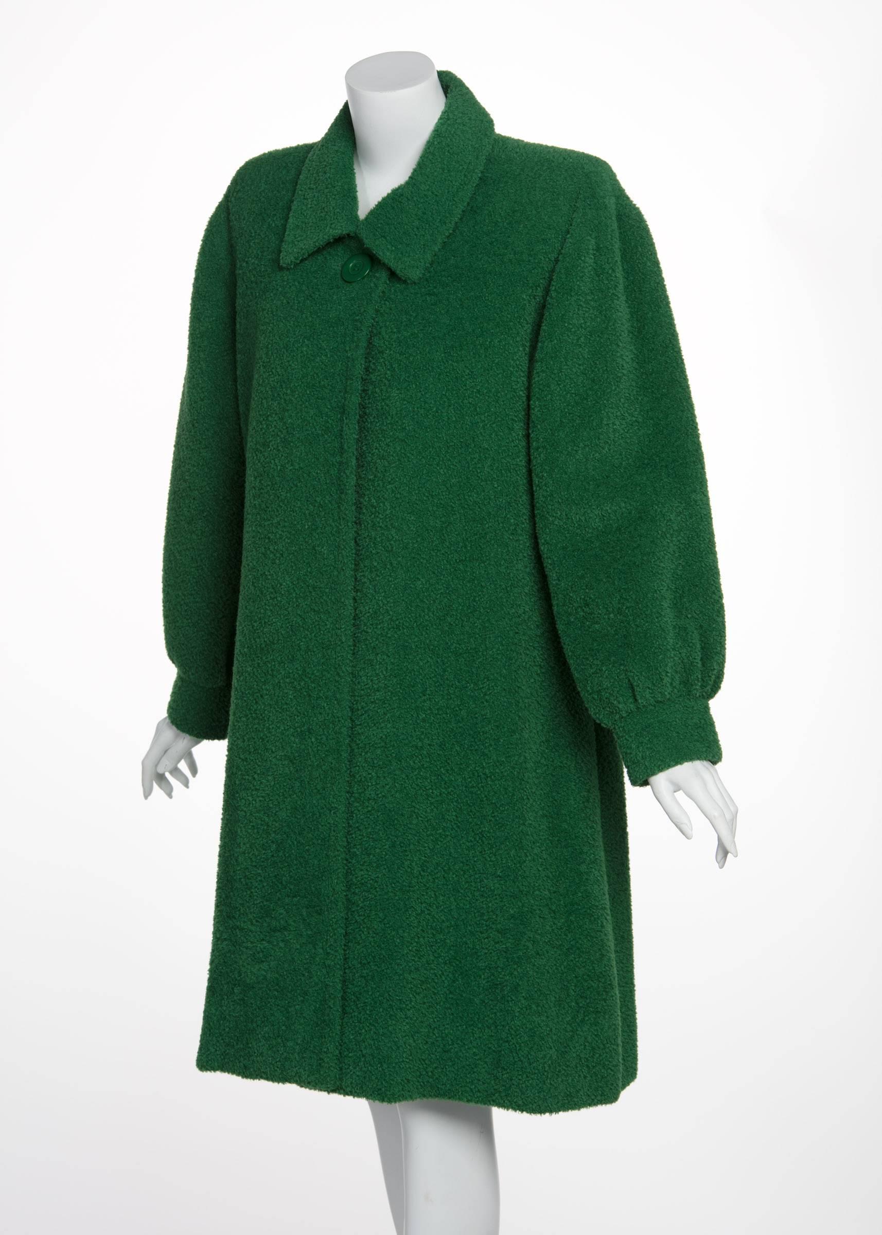 Women's Fall/ Winter Givenchy Haute Couture Green Textured Wool Coat, 1995