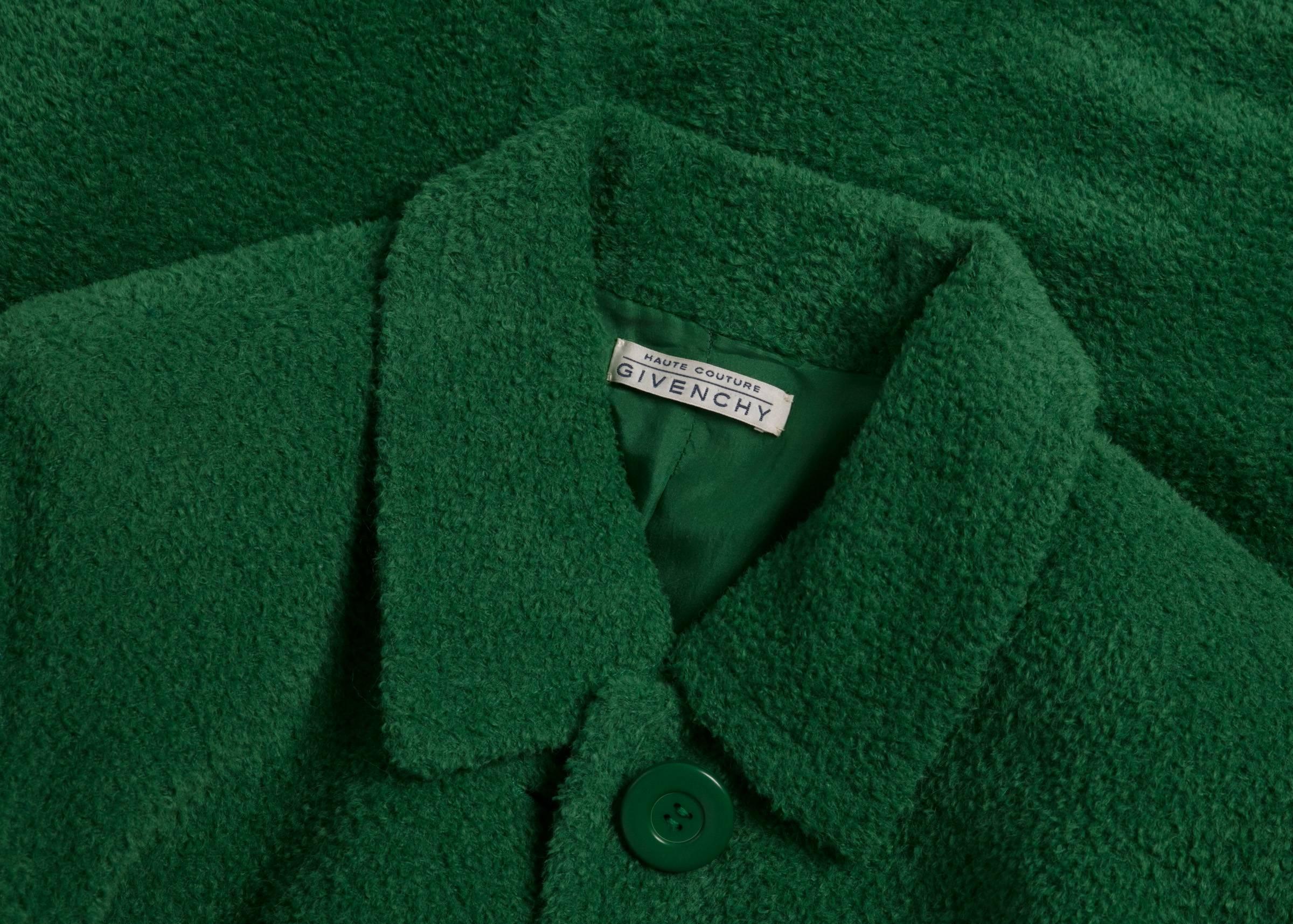 Fall/ Winter Givenchy Haute Couture Green Textured Wool Coat, 1995 2