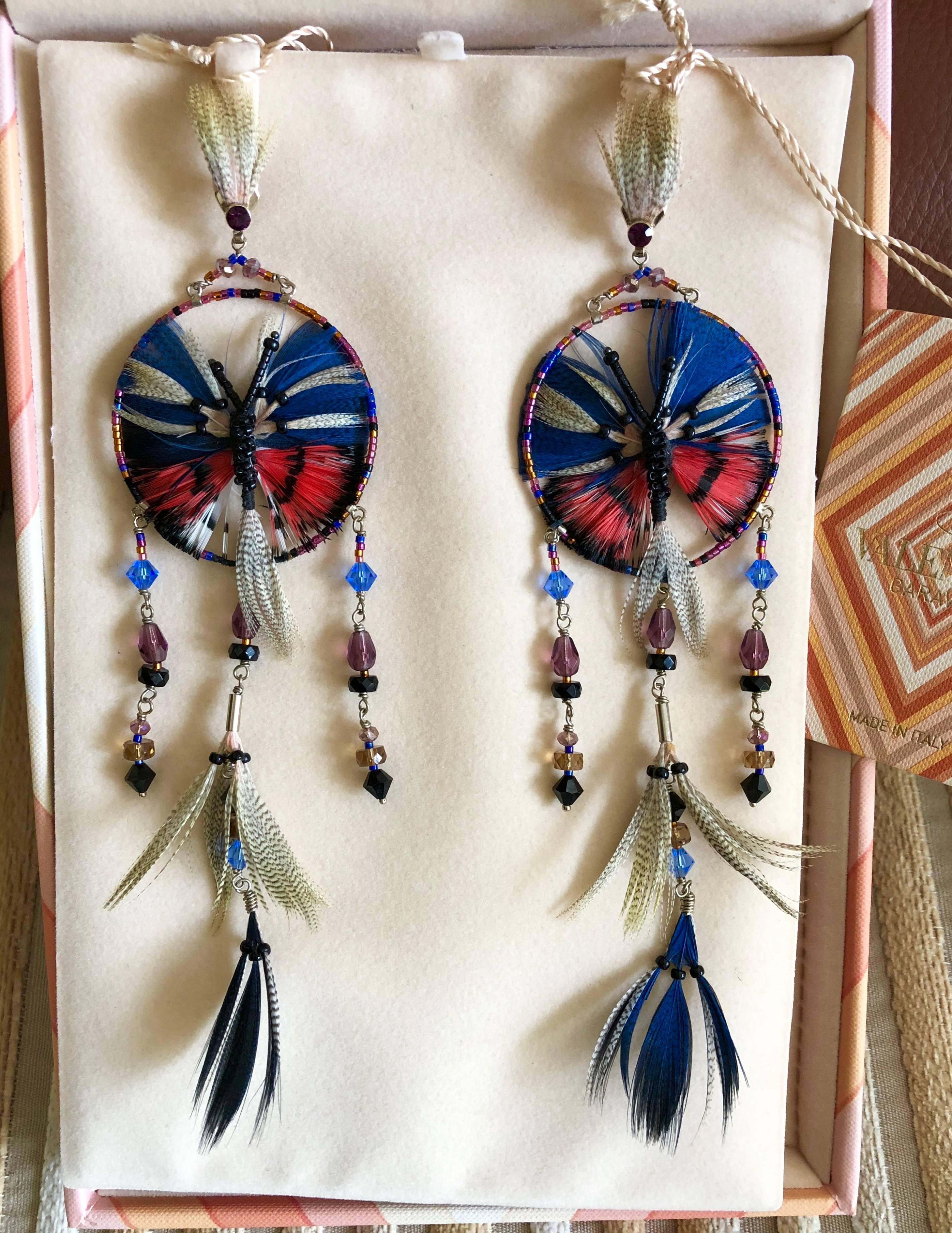  Valentino Resort Butterfly Dream Catcher Feather Shoulder Duster Earrings, 2016 In New Condition In Boca Raton, FL