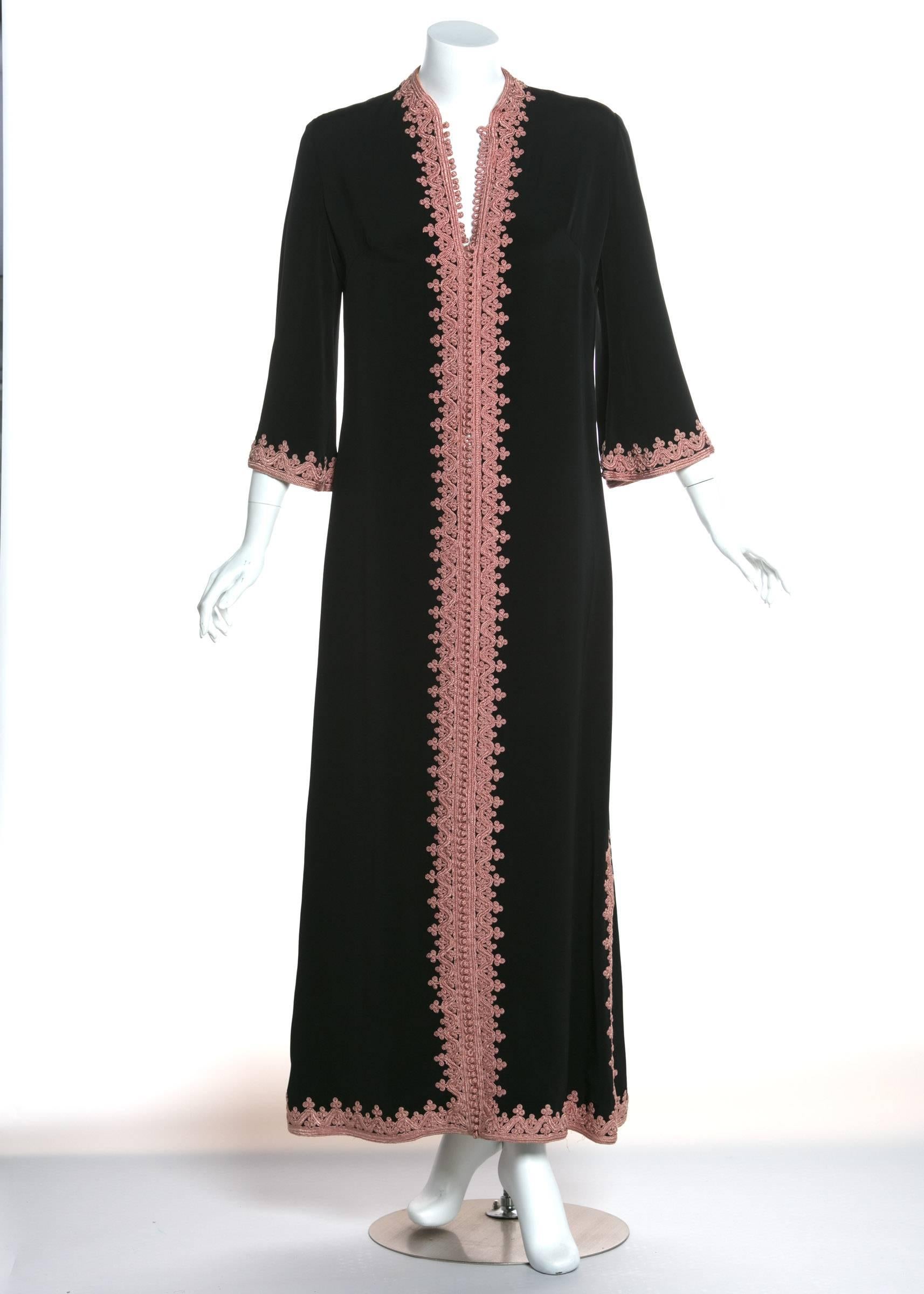 This luxurious caftan was made in Morocco during the1970s, but is origins date back thousands of years and span the globe. The history of the caftan is a bit uncertain. It is believed to have originated from Turkish culture but appears in many