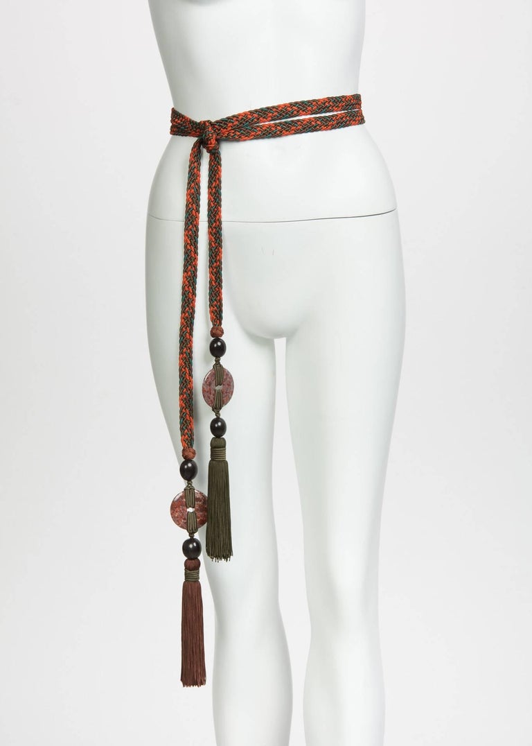 Yves Saint Laurent Multicolored Braided Tassel and Beaded Belt YSL