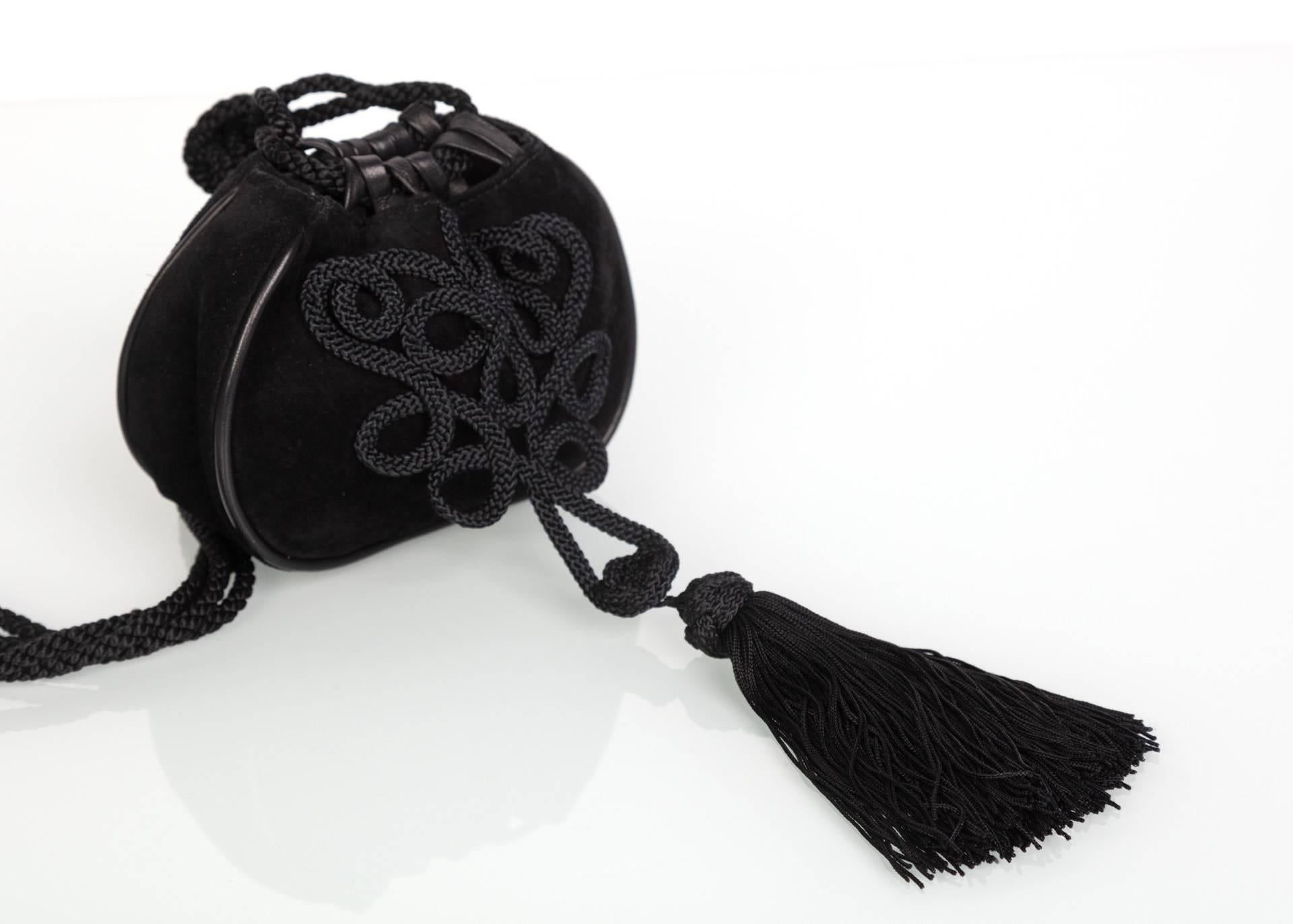 Yves Saint Laurent Russian Collection Documented Suede Leather Tassel Bag, 1990s 1