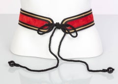 Yves Saint Laurent YSL Russian Collection Red suede Black Gold belt, 1970s
