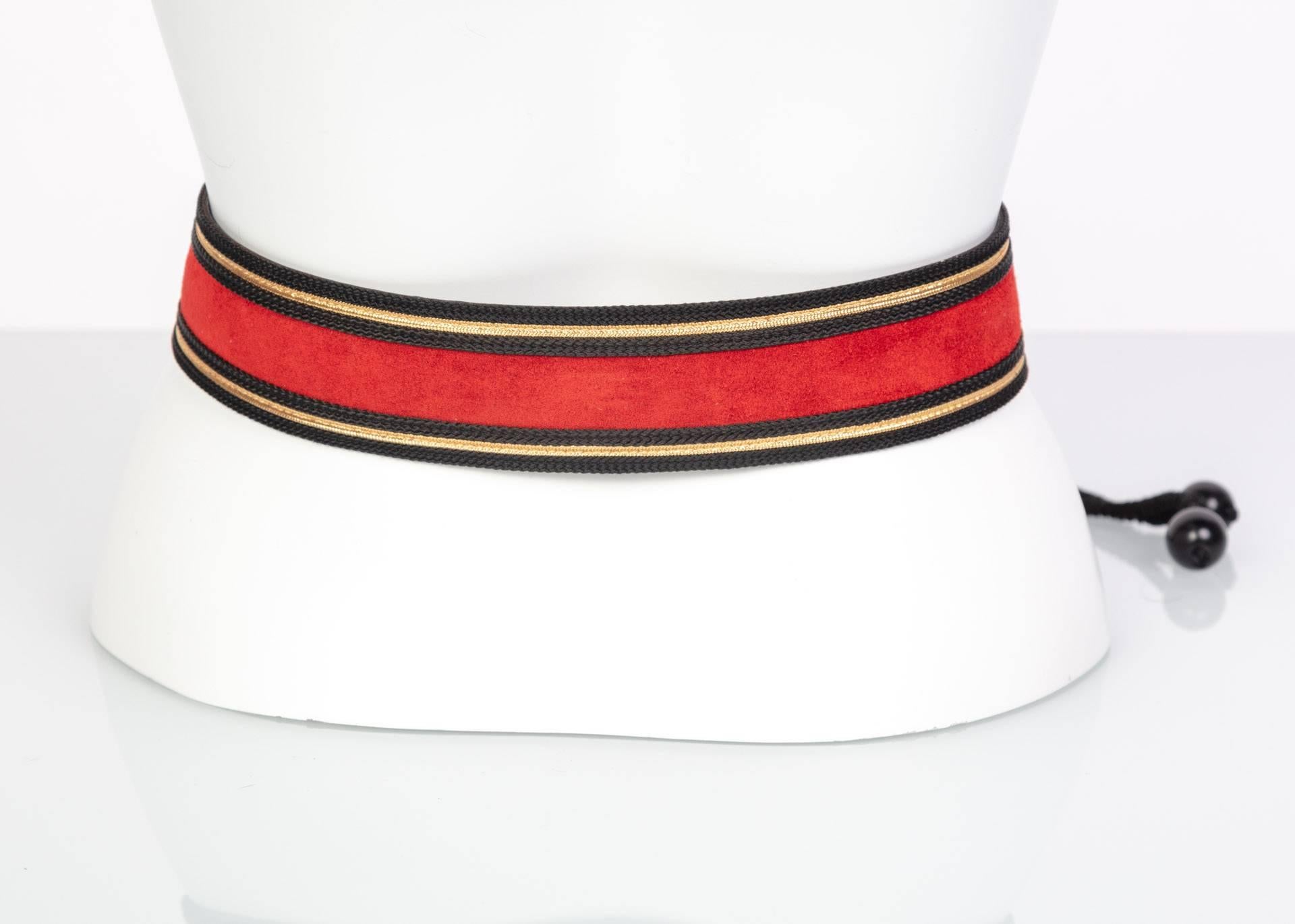 Yves Saint Laurent YSL Russian Collection Red suede Black Gold belt, 1970s   In New Condition In Boca Raton, FL