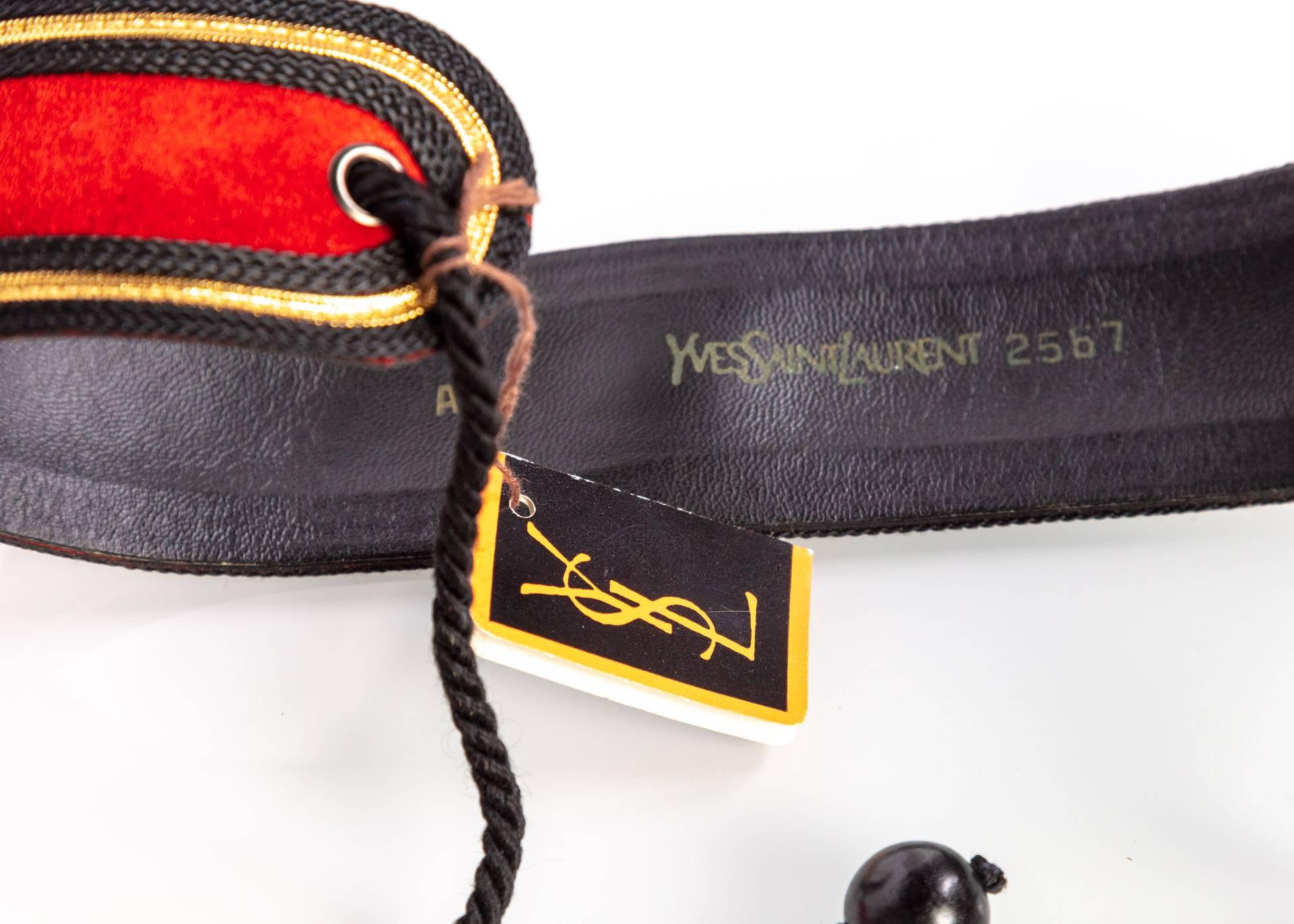 Women's Yves Saint Laurent YSL Russian Collection Red suede Black Gold belt, 1970s  