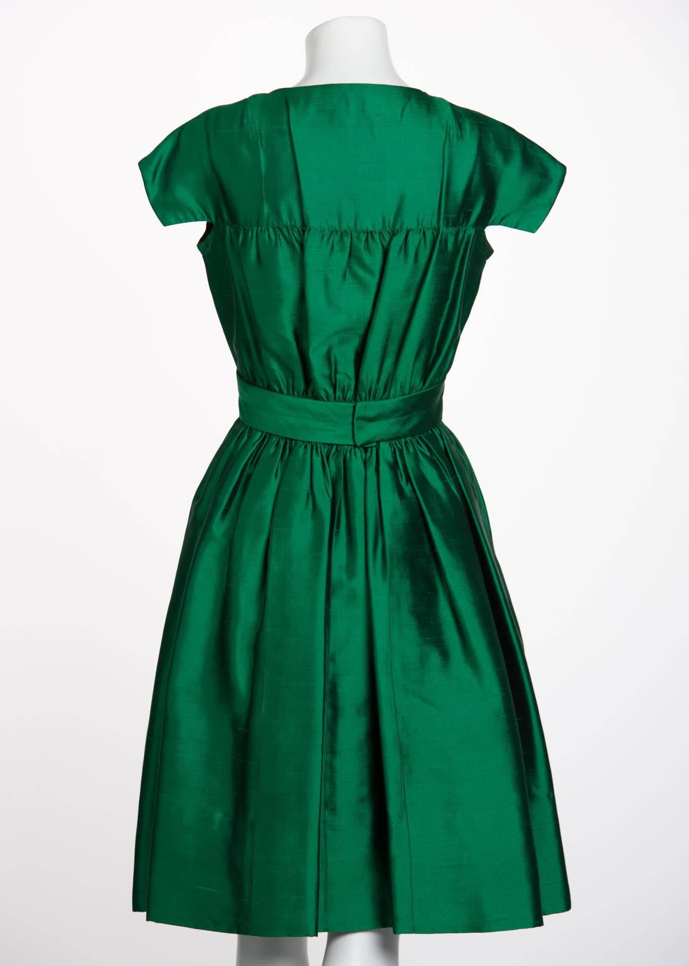 emerald green silk dress
